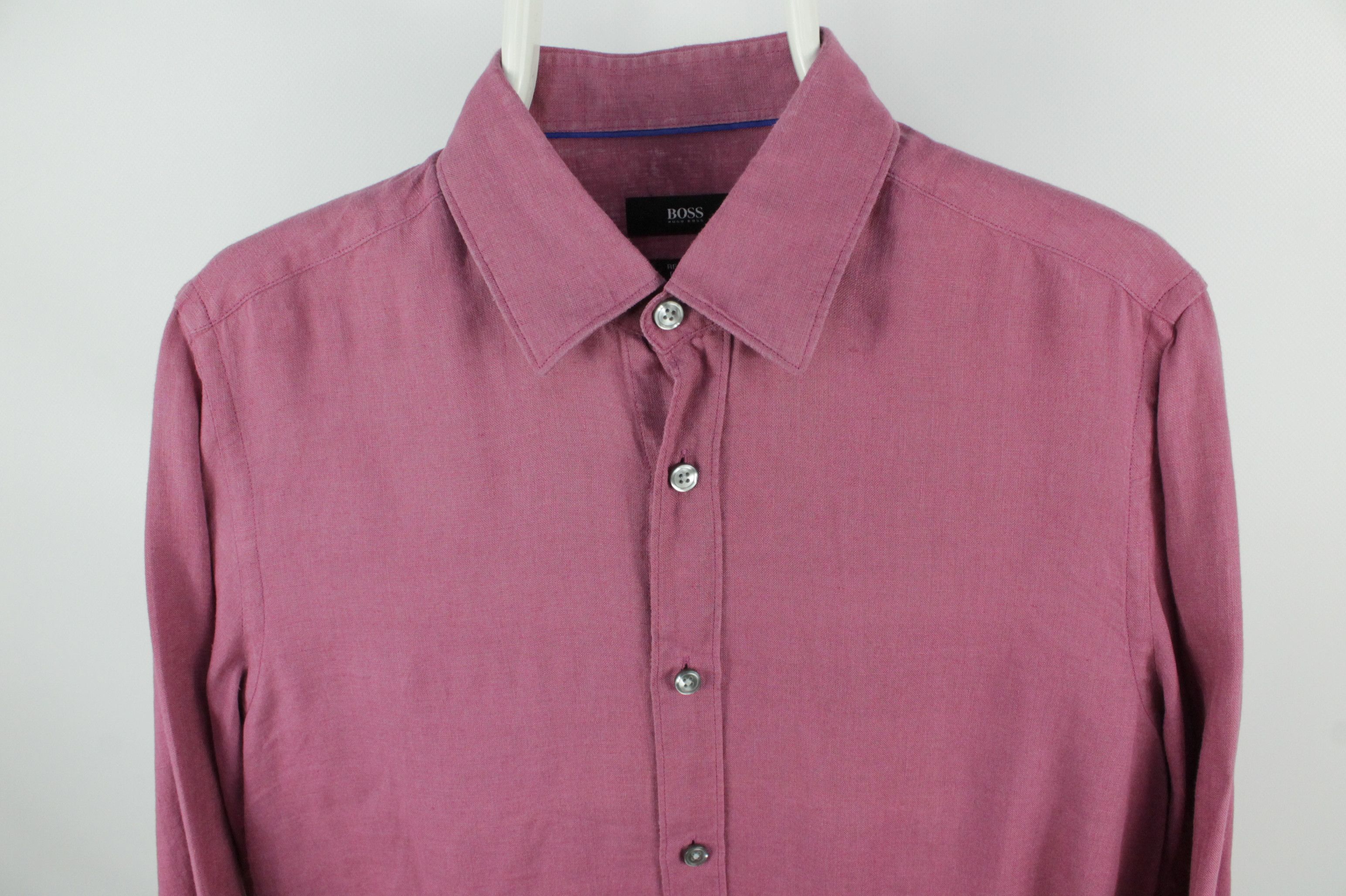 Hugo Boss Hugo Boss Regular Fit Pale Pink Linen Shirt Men's Size US S / EU 44-46 / 1 - 2 Thumbnail