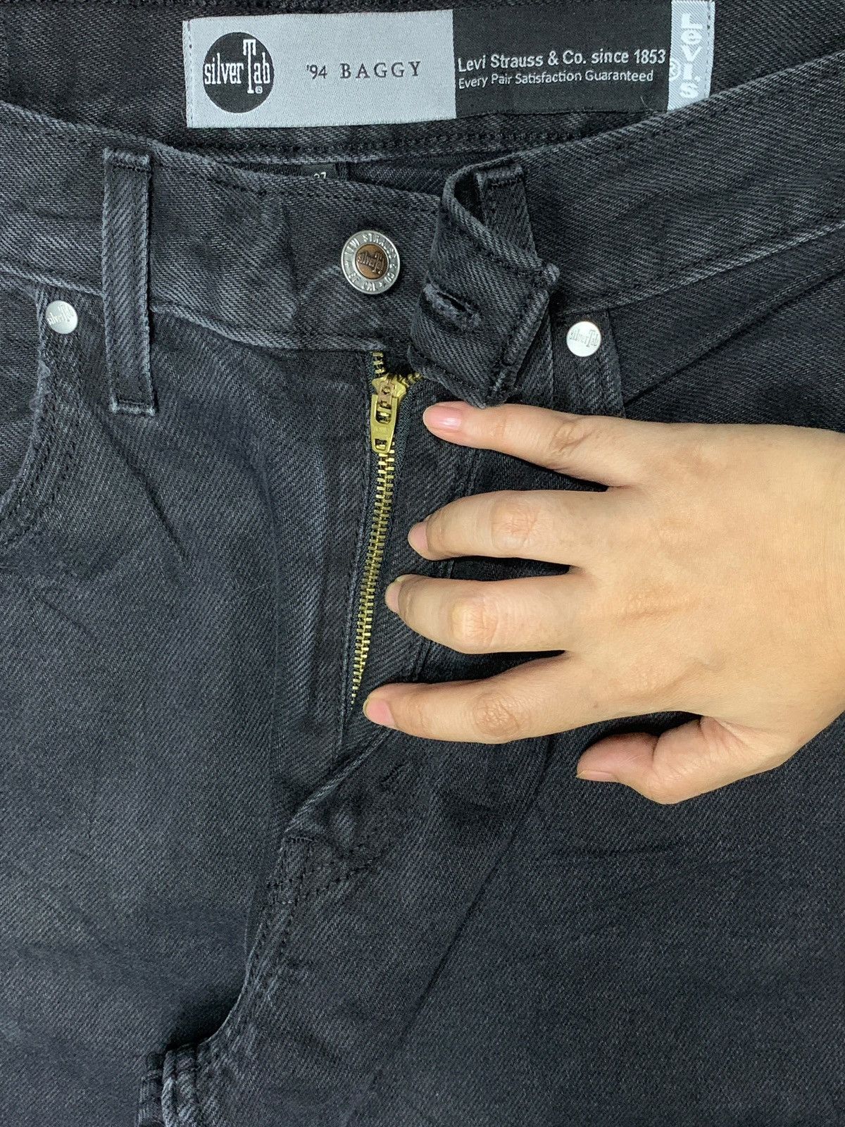 Levi's Levis Baggy Silver Tab Distressed Ripped Black Jeans Size 29" - 3 Thumbnail