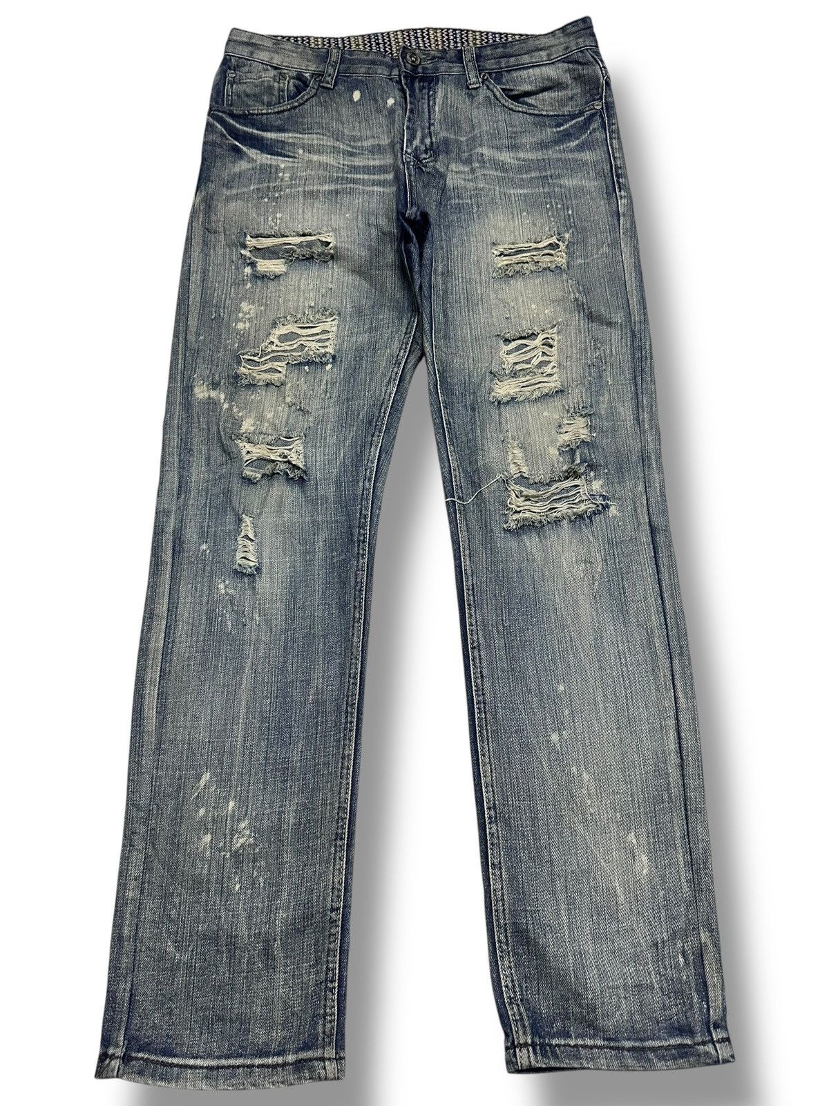 Jean Retro Man No13 Lot 1988 Distressed Painted Straight Loose Size US 34 / EU 50 - 1 Thumbnail