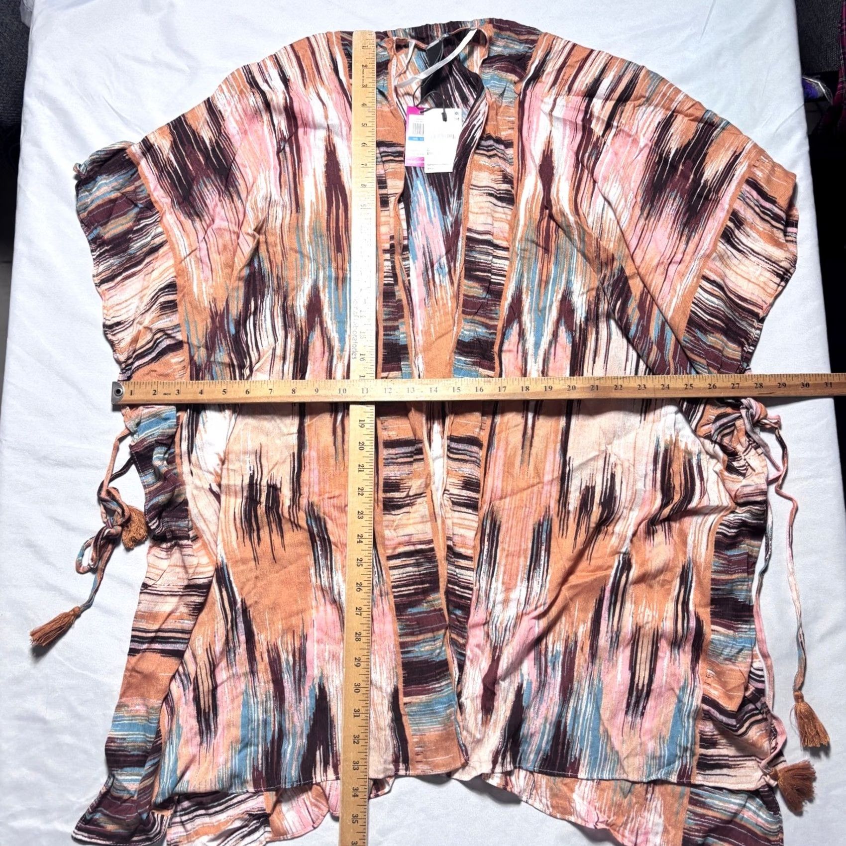 Vince Camuto Vince Camuto Kimono Cover Up Ikat Print Tassel Tie Sand Multi Women One Size NEW Size ONE SIZE - 2 Thumbnail