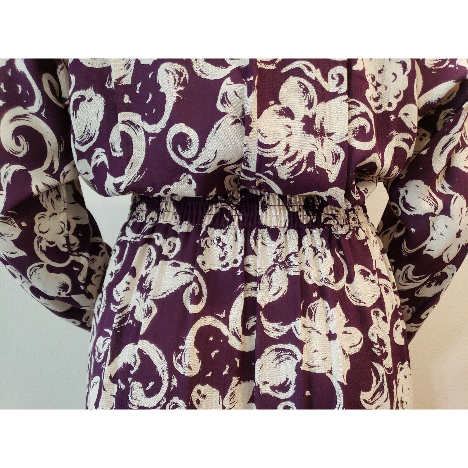 Vintage Vtg Blouson Dress Womens Sz 8 Purple Floral Surplice Long Sl Size M / US 6-8 / IT 42-44 - 6 Thumbnail