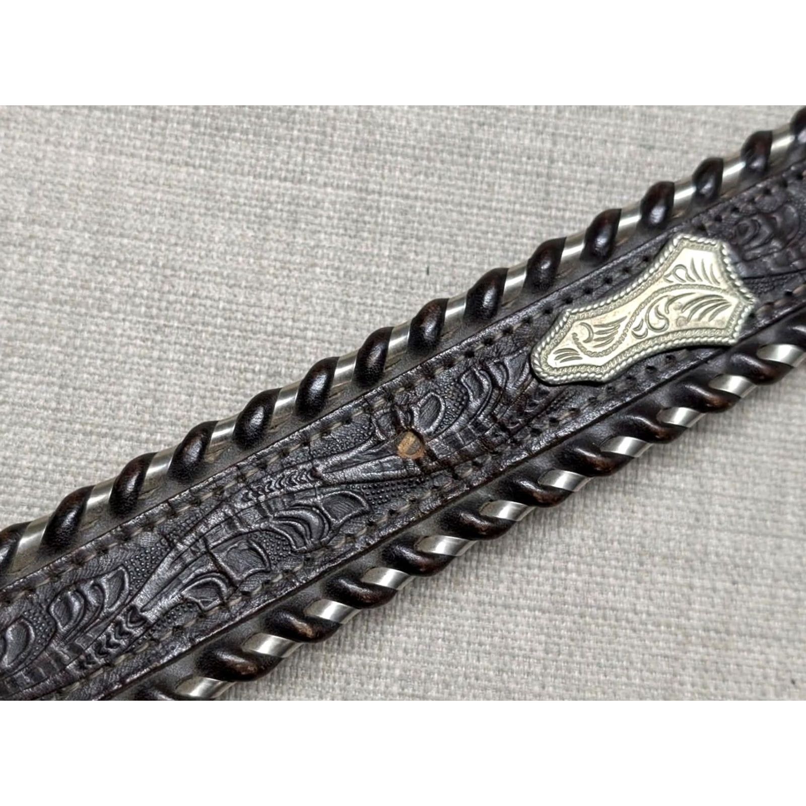 Vintage VINTAGE Circle Y western Belt 30 belt brown cowhide leather nickel silver concho laced Men's Western Belt 30 Brown Conchos Laced 90s Size 30 - 5 Thumbnail
