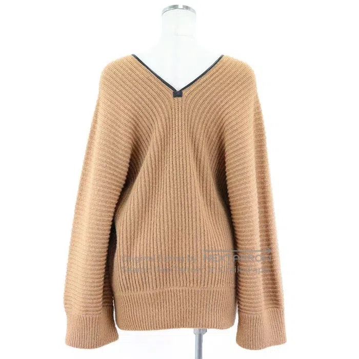 Hermes Hermes Deer Leather Trimmed V-Neck Long Sleeve Knit Top Size M / US 6-8 / IT 42-44 - 3 Thumbnail