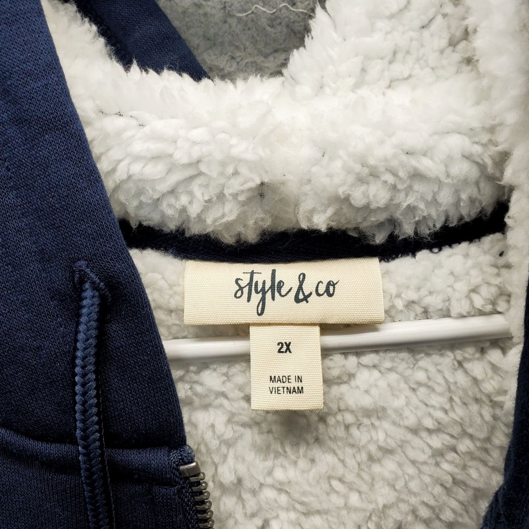 Vintage Style&co. Windbreaker Hoodie Womens 2X Navy Sherpa Lined Drawstring Full Zip Size XXL / US 16-18 / IT 52-54 - 5 Thumbnail