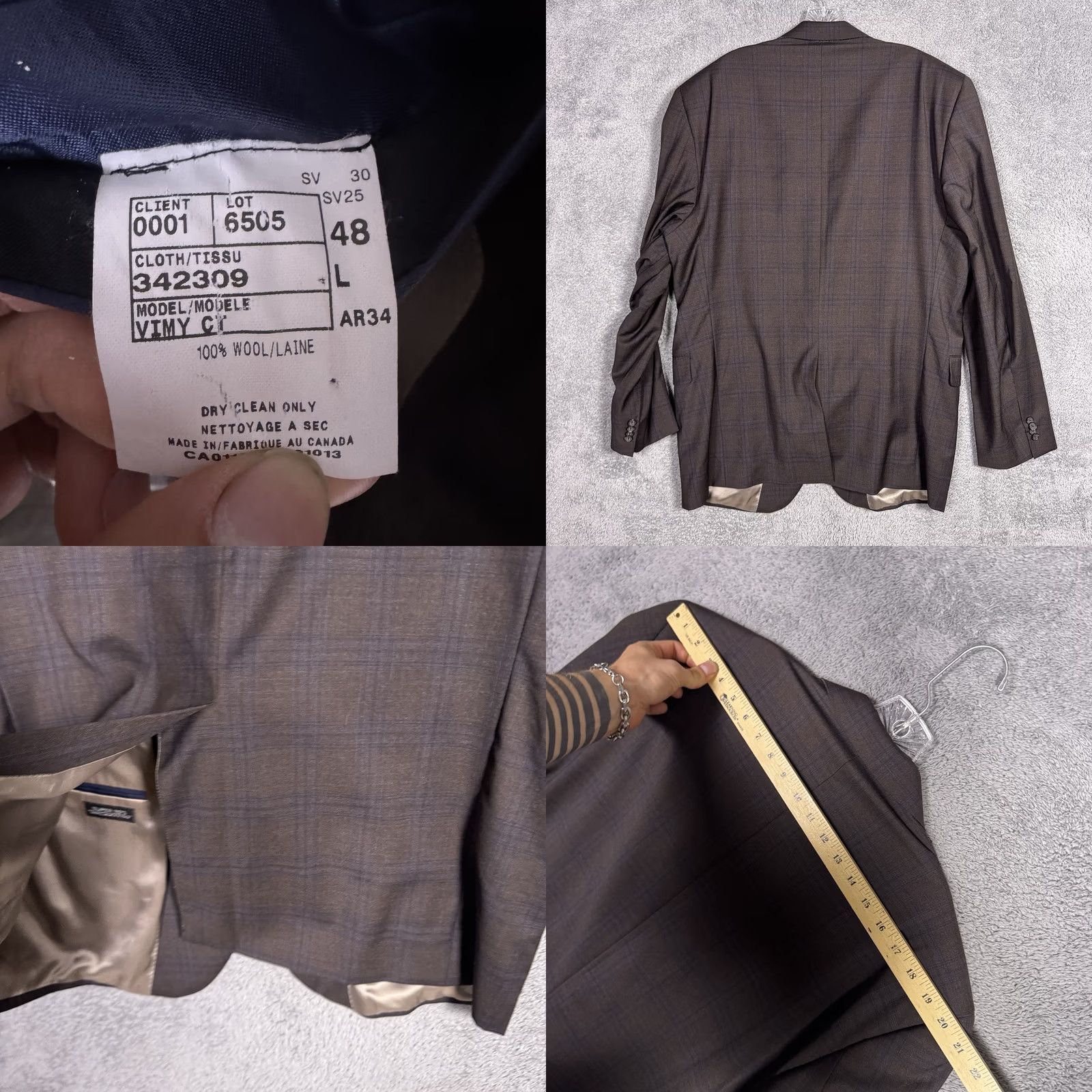 Jack Victor Jack Victor Sport Coat Men 48L Blazer Wool Windowpane CT Vimy Super 110s Size 48R - 9 Thumbnail
