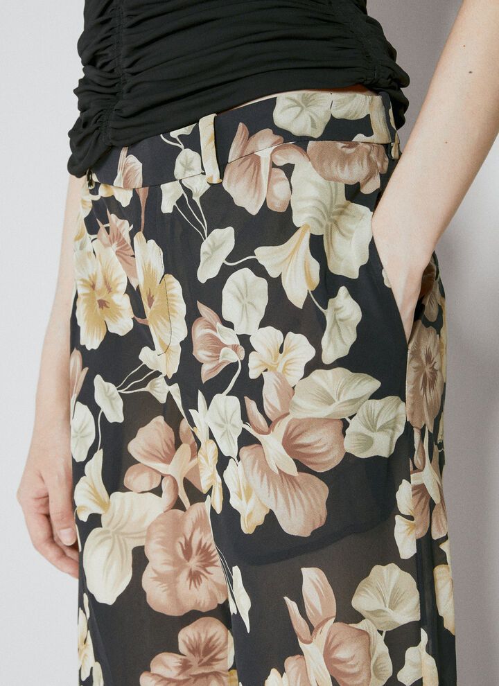 Saint Laurent Paris o1bcso1str1224 Flared Pants In Floral Silk Runway in Black Size 25" / US 0 / IT 36 - 4 Thumbnail
