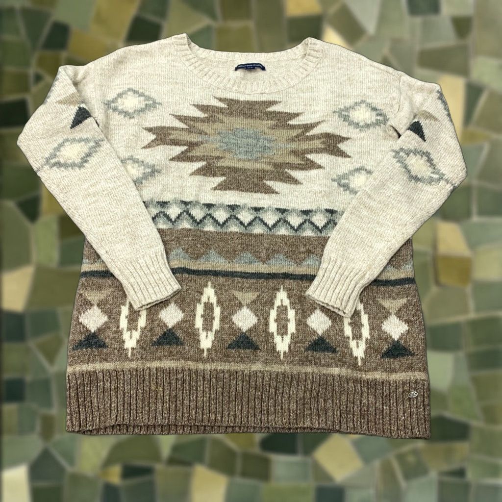 American Eagle Outfitters American Eagle Outfitters Womens Sweater XS Beige Aztec Southwestern Round Neck Size XS / US 0-2 / IT 36-38 - 1 Thumbnail