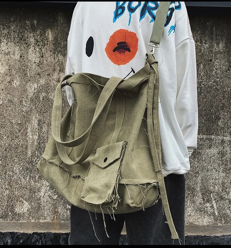 Vintage Tote Bag Canvas Single Vintage Solid Hasp Shoulder Bag Size ONE SIZE - 6 Thumbnail