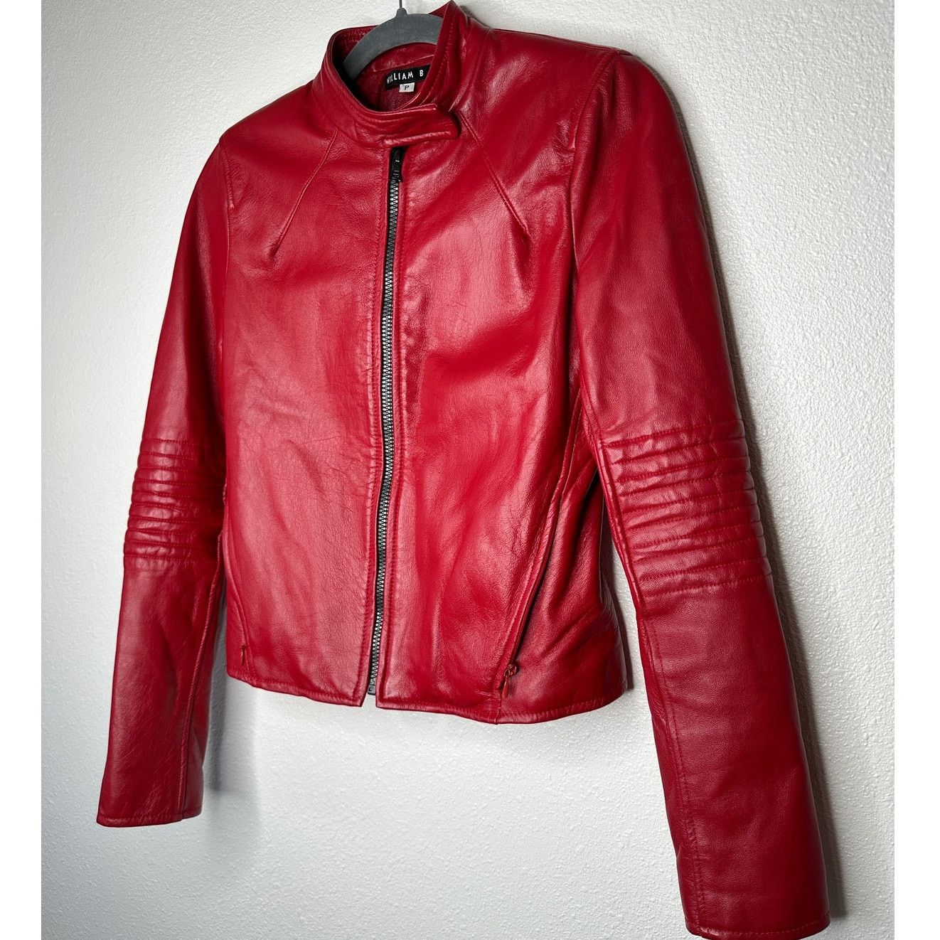 Other William B Red Leather Moto Jacket Front Zip Silk Lining S Size S / US 4 / IT 40 - 2 Thumbnail