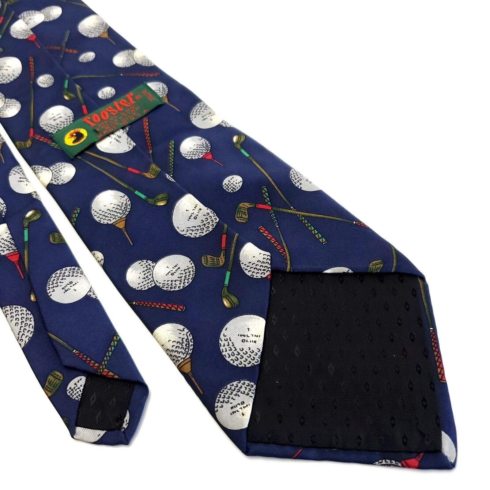 Designer Rooster Golf Print Blue Silk Tie Short Wide Size ONE SIZE - 4 Thumbnail