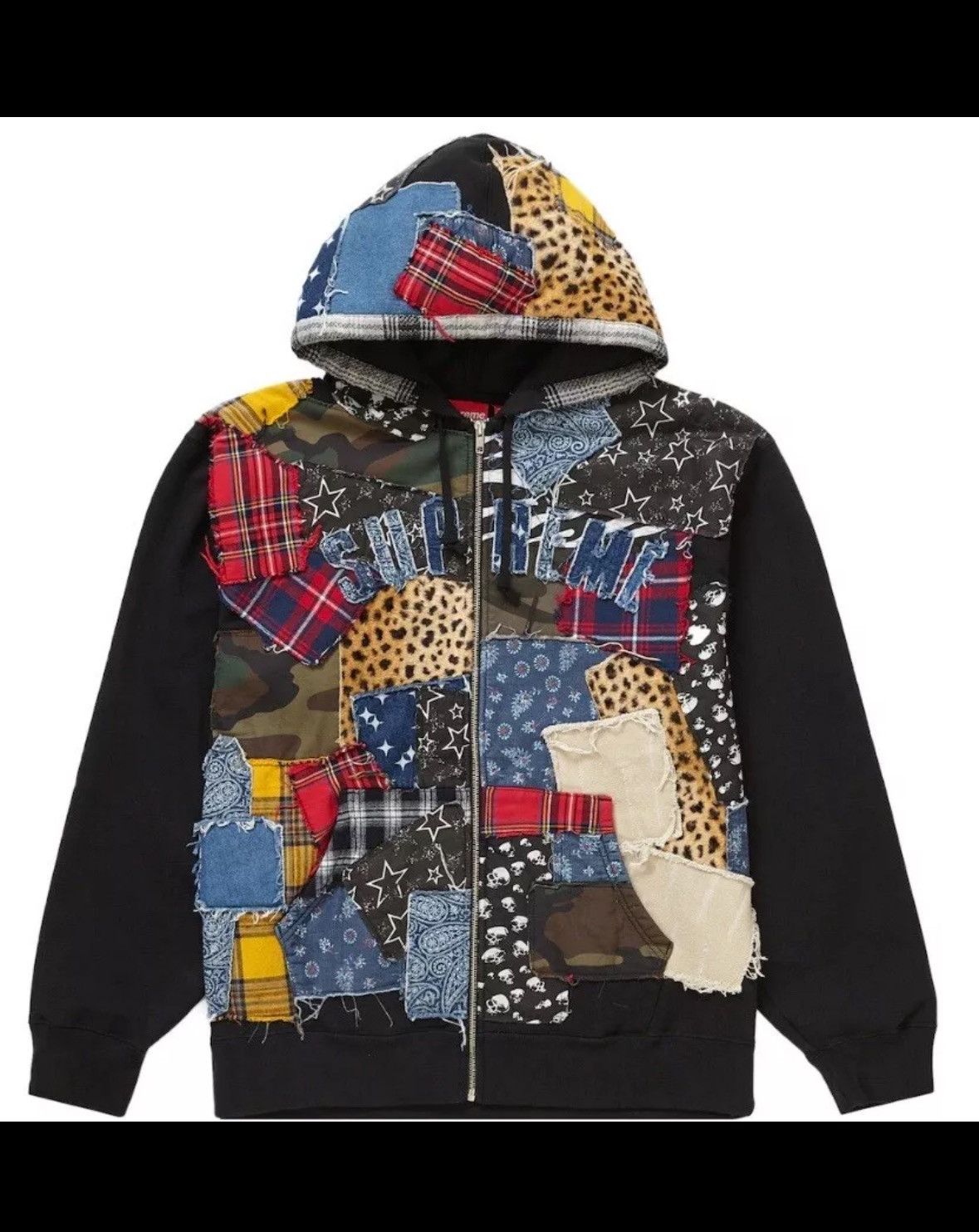 Image of Supreme Fw22 Patchwork Hoodie Size Small in Black, Men's