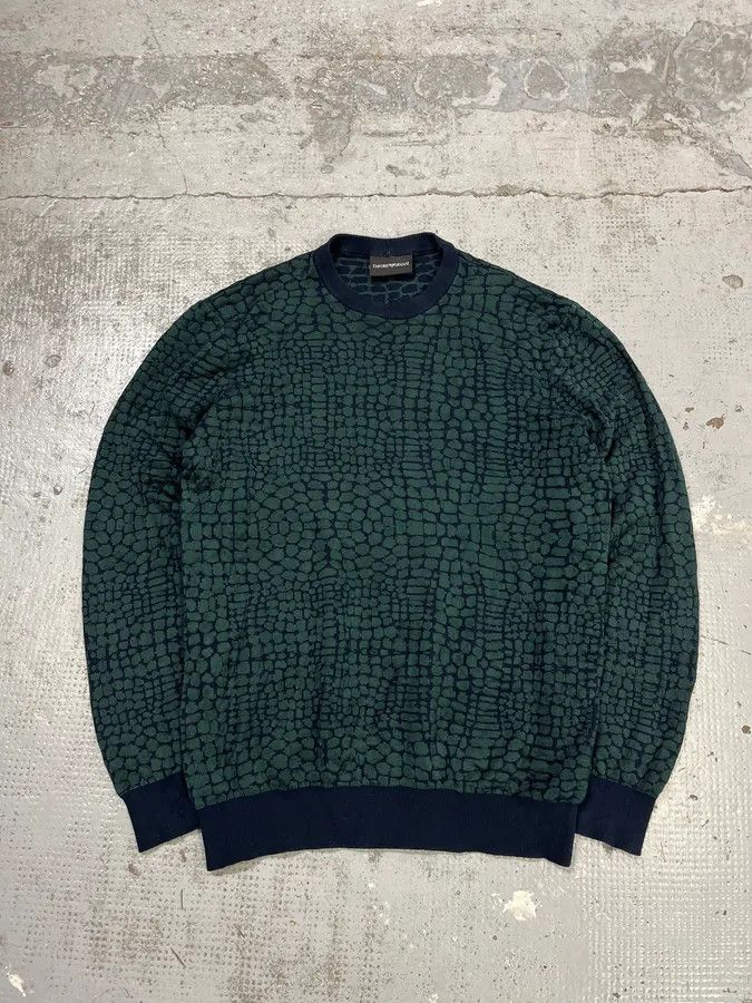 Emporio Armani 2010s Emporio Armani Dark Green Crocodile Effect Wool Sweater Size US M / EU 48-50 / 2 - 1 Thumbnail