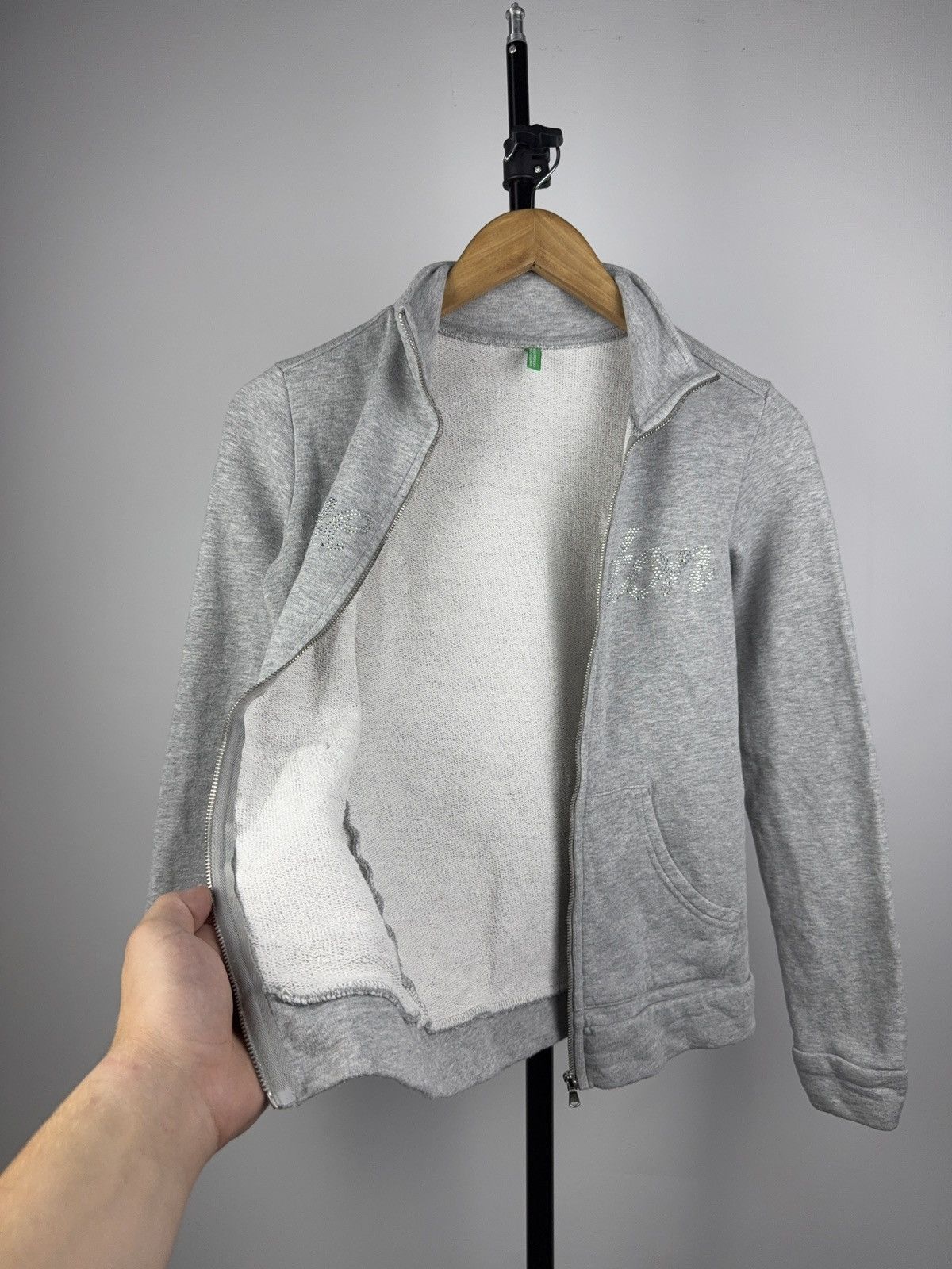 United Colors Of Benetton Benetton Zip Hoodie with Rhinestone Logo – Light Grey Size XS / US 0-2 / IT 36-38 - 6 Thumbnail