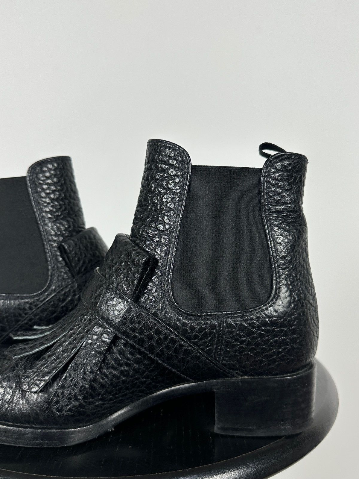 Prada Prada Black Leather Buckle Fringe Chelsea Ankle Boots Size US 6.5 / IT 36.5 - 18 Thumbnail