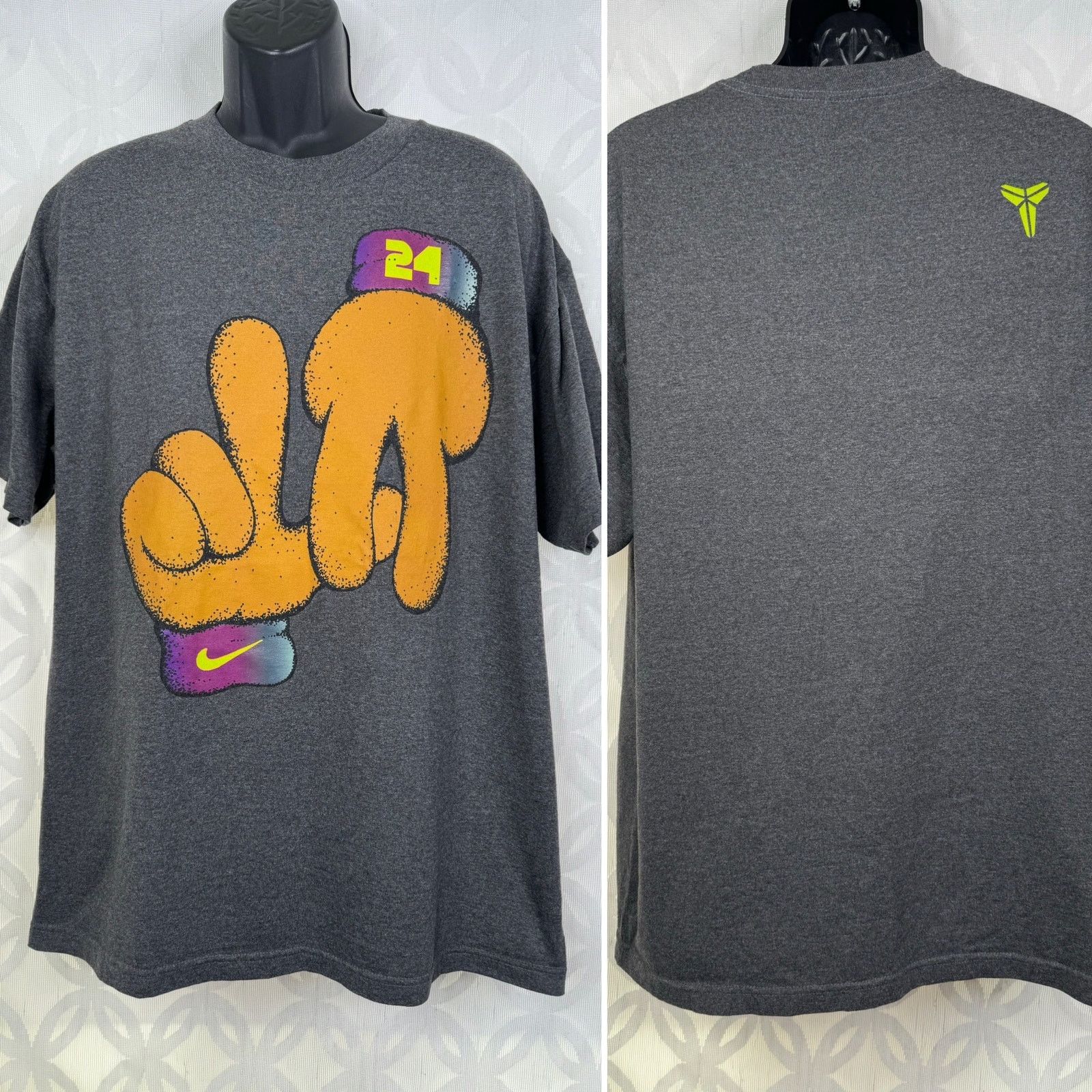 image of Nike Kobe Bryant Puppet Hands Shirt Short Sleeve Gray La 24 in Grey, Men's (Size XL)