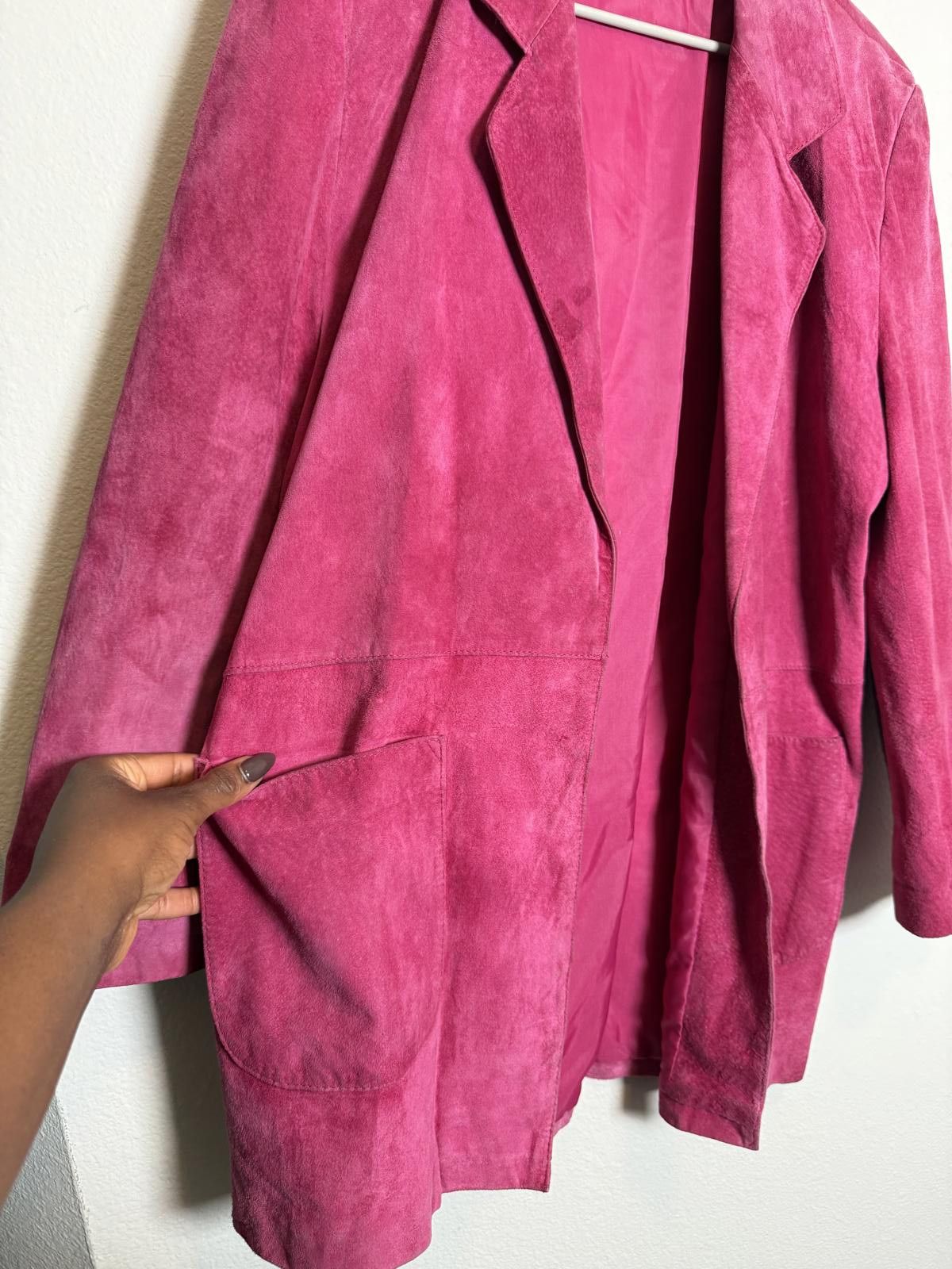 Other Women Vintage 80s Pink Suede leather Boss Lady Coat Size M / US 6-8 / IT 42-44 - 3 Thumbnail