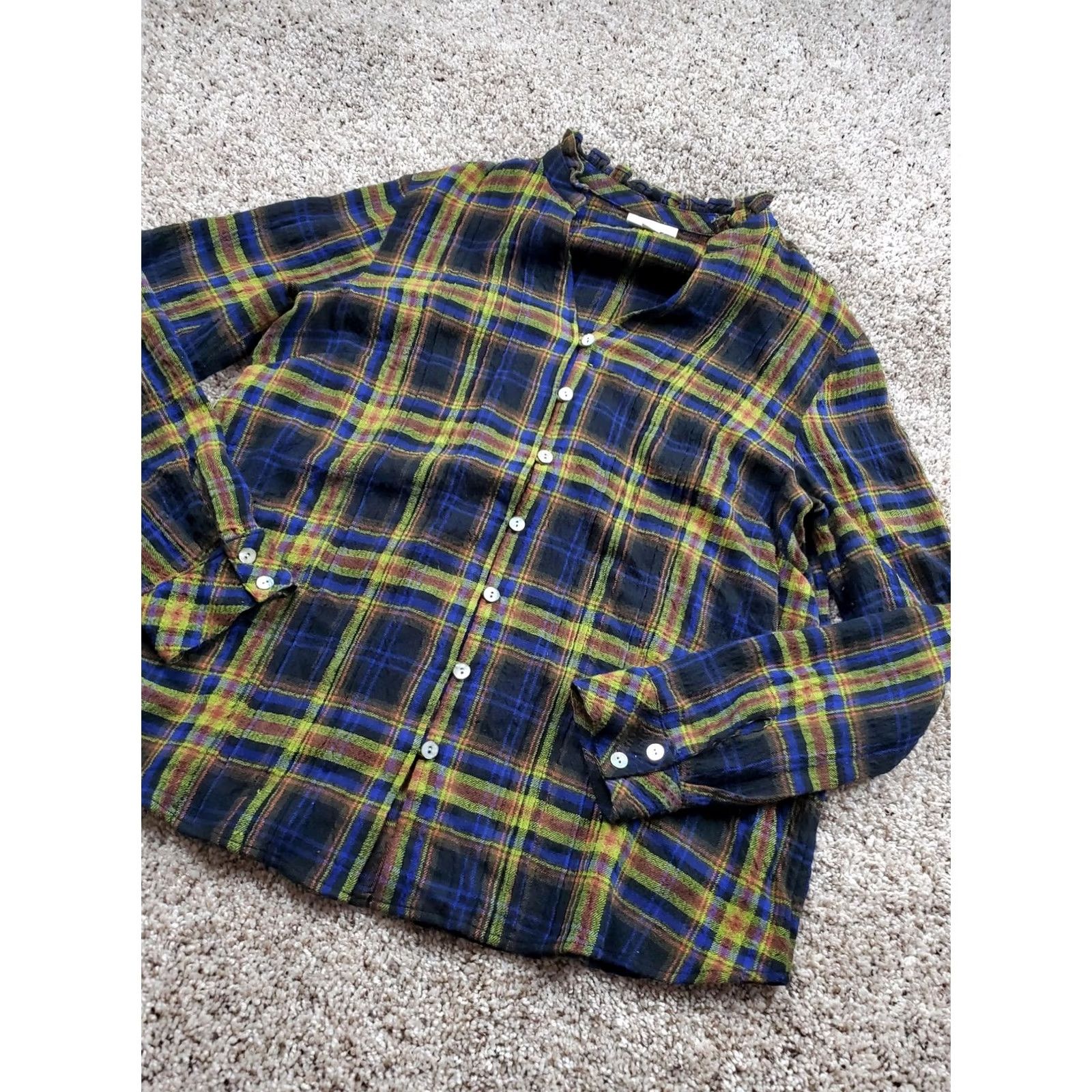 J. Jill J. Jill Shirt Womens Small Plaid Button-Up Long Sleeve Top Rayon Blend Stretch Regular Vintage No Size S / US 4 / IT 40 - 2 Thumbnail