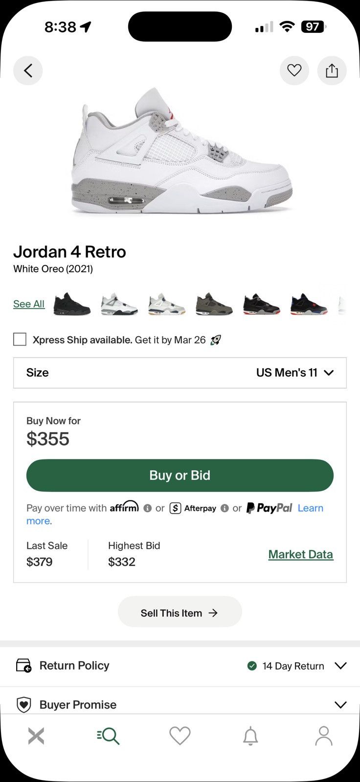 Nike Jordan 4 Oreos Size US 11 / EU 44 - 12 Thumbnail