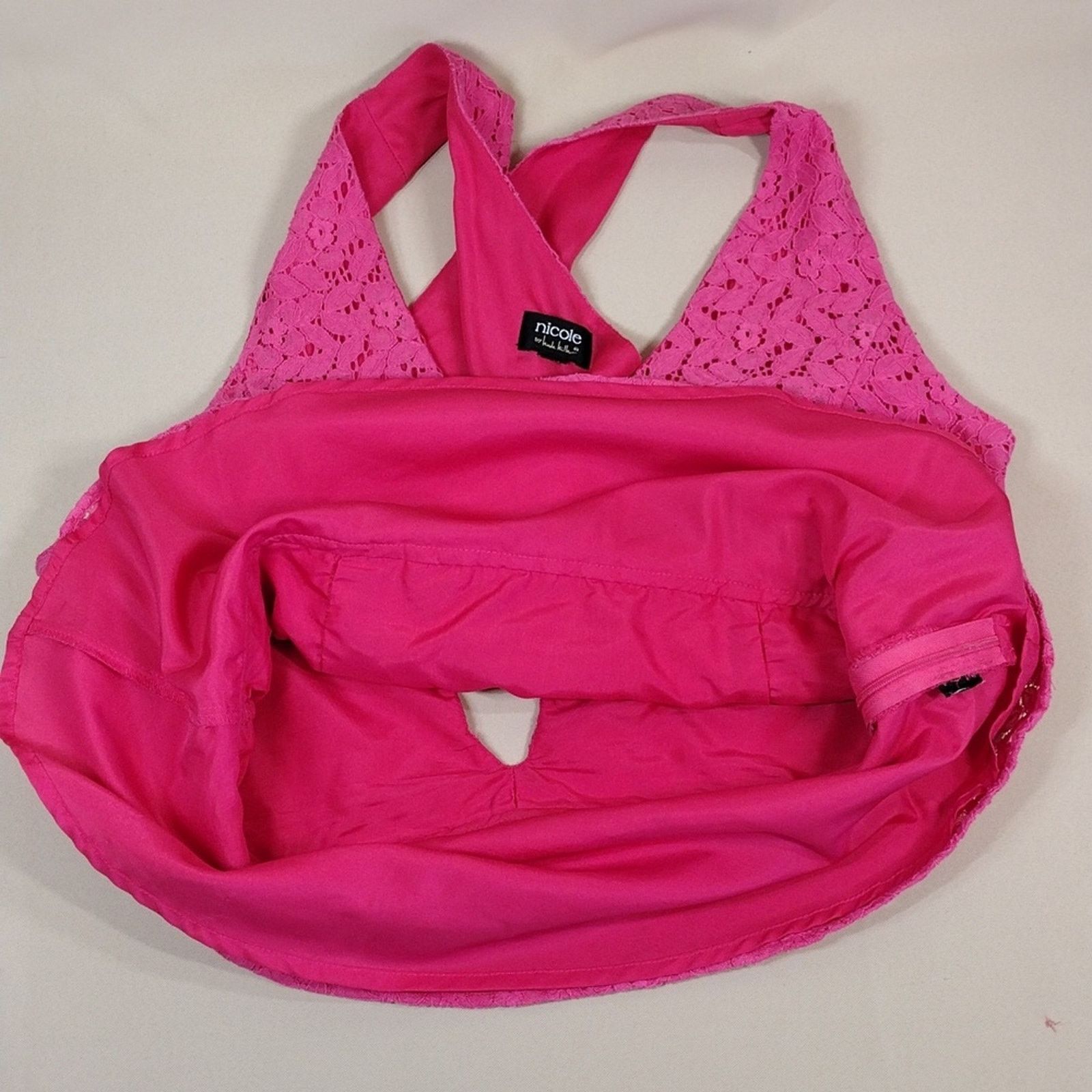Other Nicole by Nicole Miller Hot Pink Lace Top Flowy Blouse Size M / US 6-8 / IT 42-44 - 10 Thumbnail