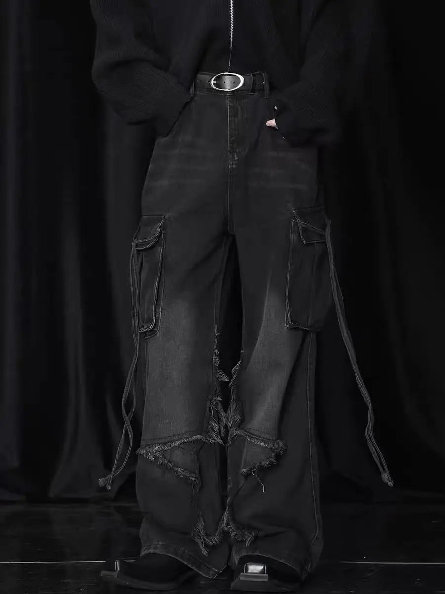Japanese Brand × Jean Vintage Raw Hem Design Wide Leg Baggy Jeans Size US 34 / EU 50 - 1 Thumbnail