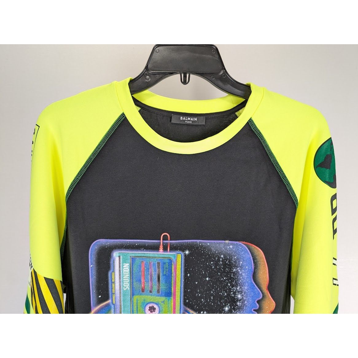 Balmain o1rshd1 Q:2 / " On Air " T-Shirt in Black/Lime Size US M / EU 48-50 / 2 - 5 Thumbnail