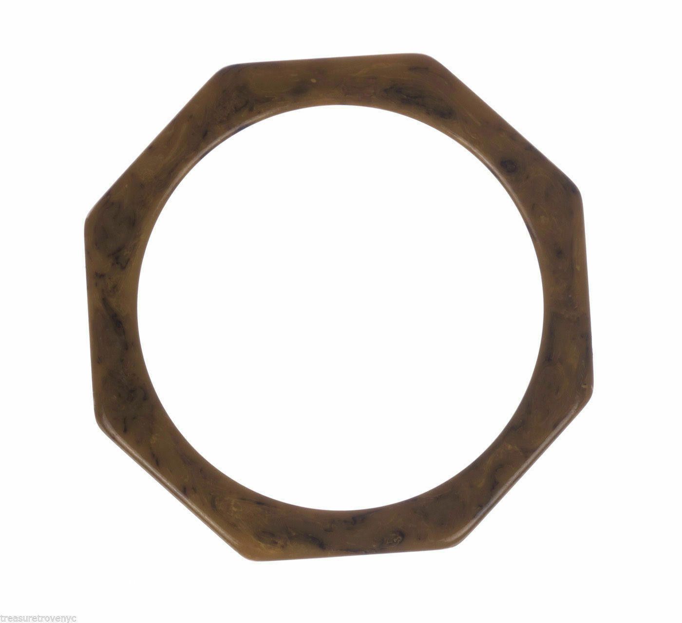 Designer Octagonal Cream and Brown Bakelite Swirl Bangle Bracelet Size ONE SIZE - 4 Thumbnail