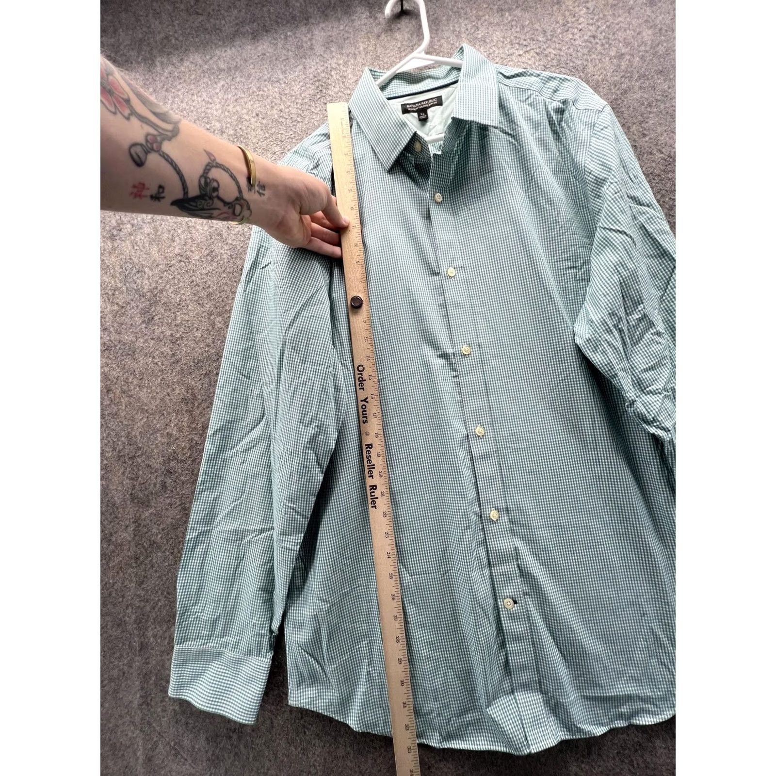 Banana Republic Banana Republic Dress Shirt Mens XL Green Gingham Non Iron Slim Fit Long Sleeve Size 46R - 2 Thumbnail