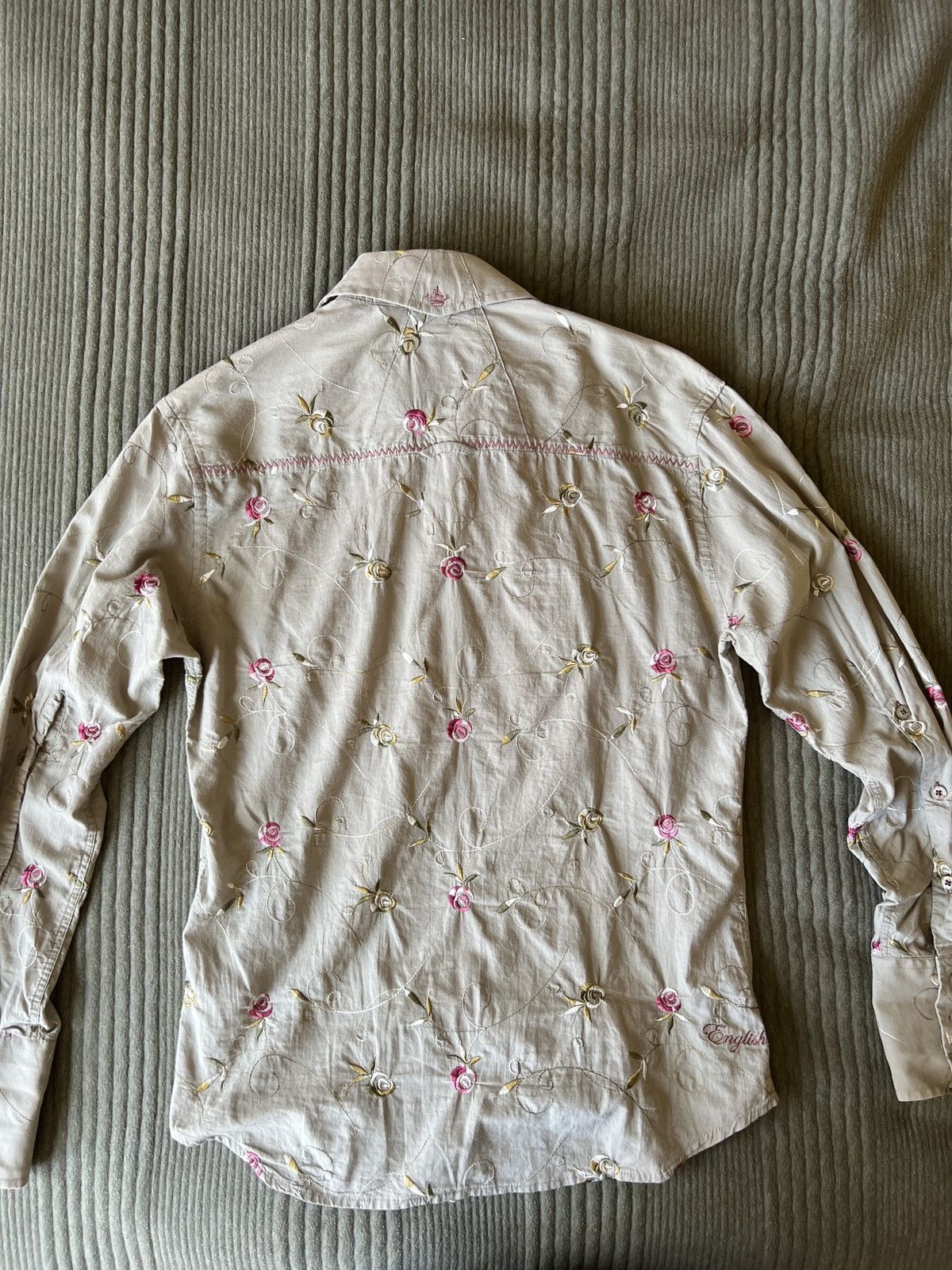 English Laundry × Vintage English Laundry Olive Green Floral Button Down Long Sleeve Size US S / EU 44-46 / 1 - 2 Thumbnail