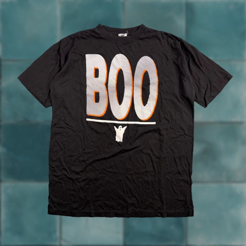 Vintage VINTAGE T-Shirt Men Halloween BOO VTG Glow In Dark Ghost 2XL Black Cotton Knit Graphic Print Short Sleeve Crew Neck - Vintage 70s 80s 90s Theme Size US XXL / EU 58 / 5 - 1 Thumbnail