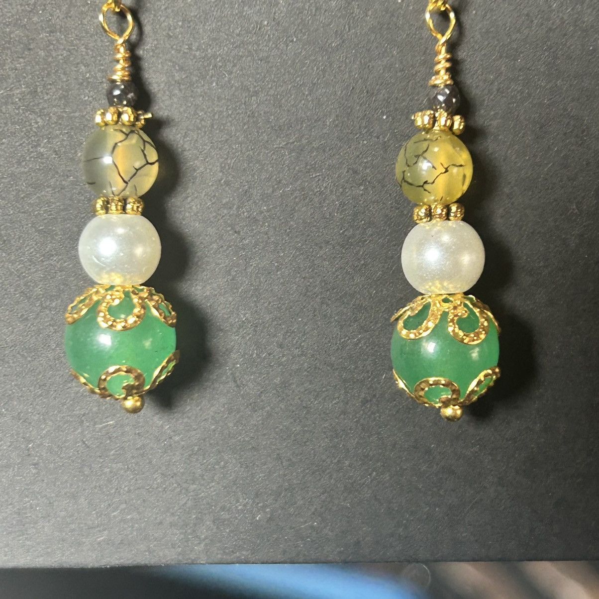 Handmade Handcrafted elegant filigree green chalcedony earrings Size ONE SIZE - 2 Thumbnail