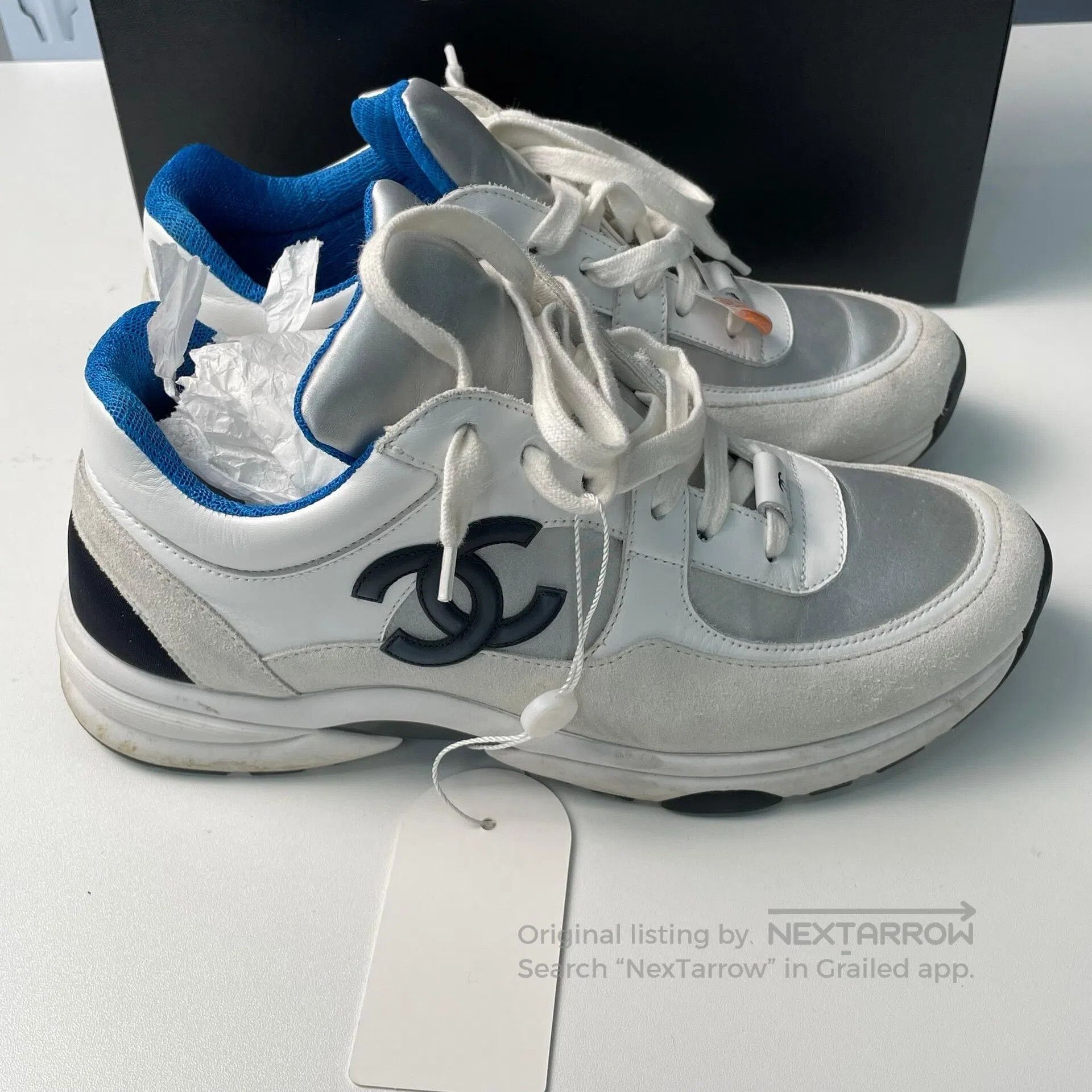 Chanel Chanel White and Blue Color Block Suede Sports Casual Shoe Size US 6.5 / EU 39-40 - 1 Thumbnail