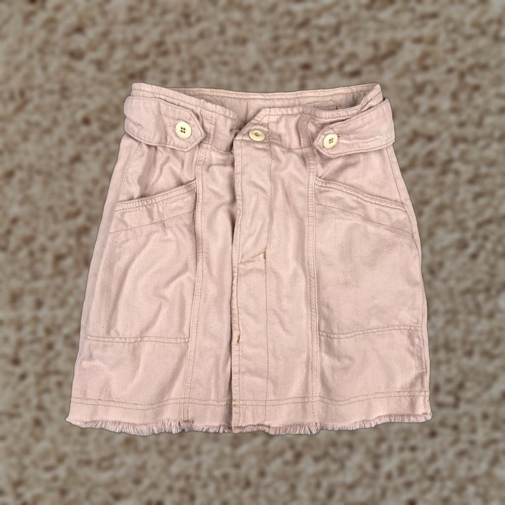 Free People Free People Skirt Womens 4 Pink Denim Twill Raw Hem Button Fly Cotton Lyocell Mini Short Size 27" / US 4 / IT 40 - 1 Thumbnail