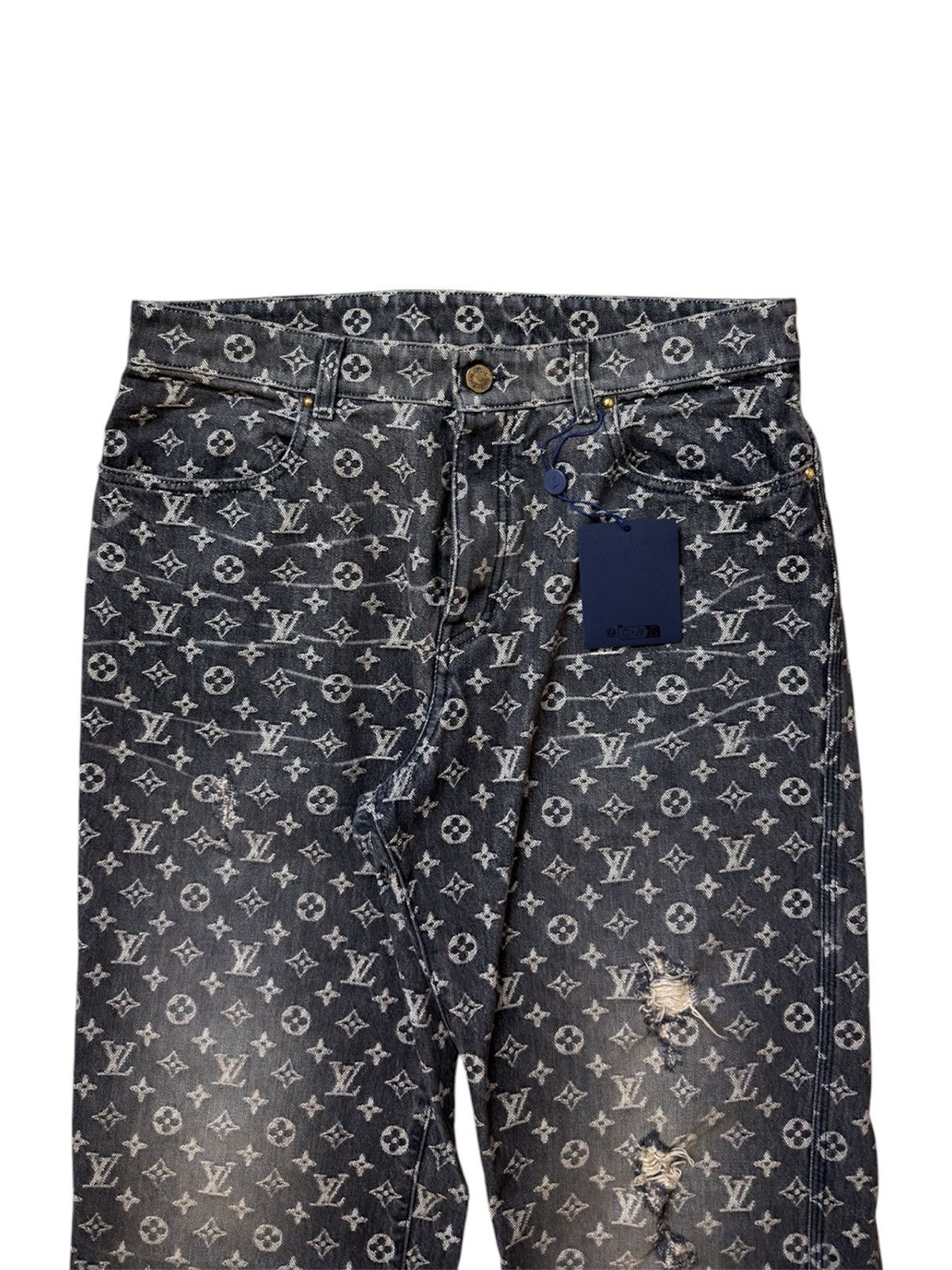 Louis Vuitton Louis Vuitton 34 Distressed Black Monogram Denim Jeans Size US 34 / EU 50 - 4 Thumbnail