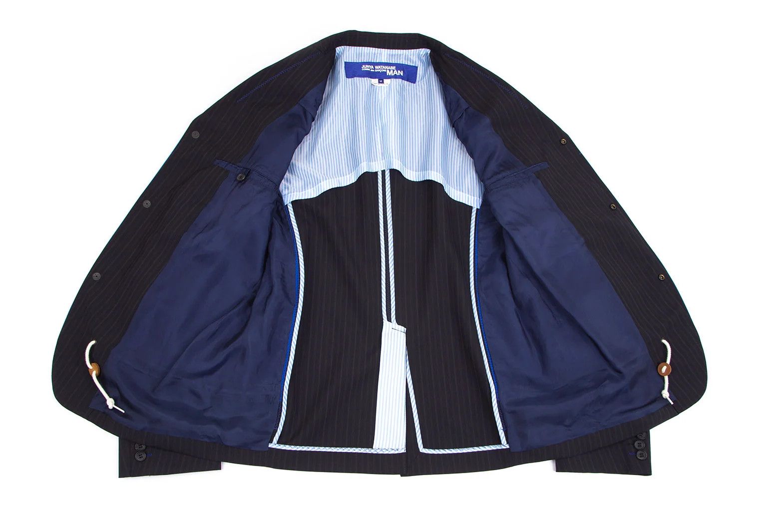 Junya Watanabe Front Mixed Material Stripe Jacket in Blue Black, Size M Size US M / EU 48-50 / 2 - 11 Thumbnail