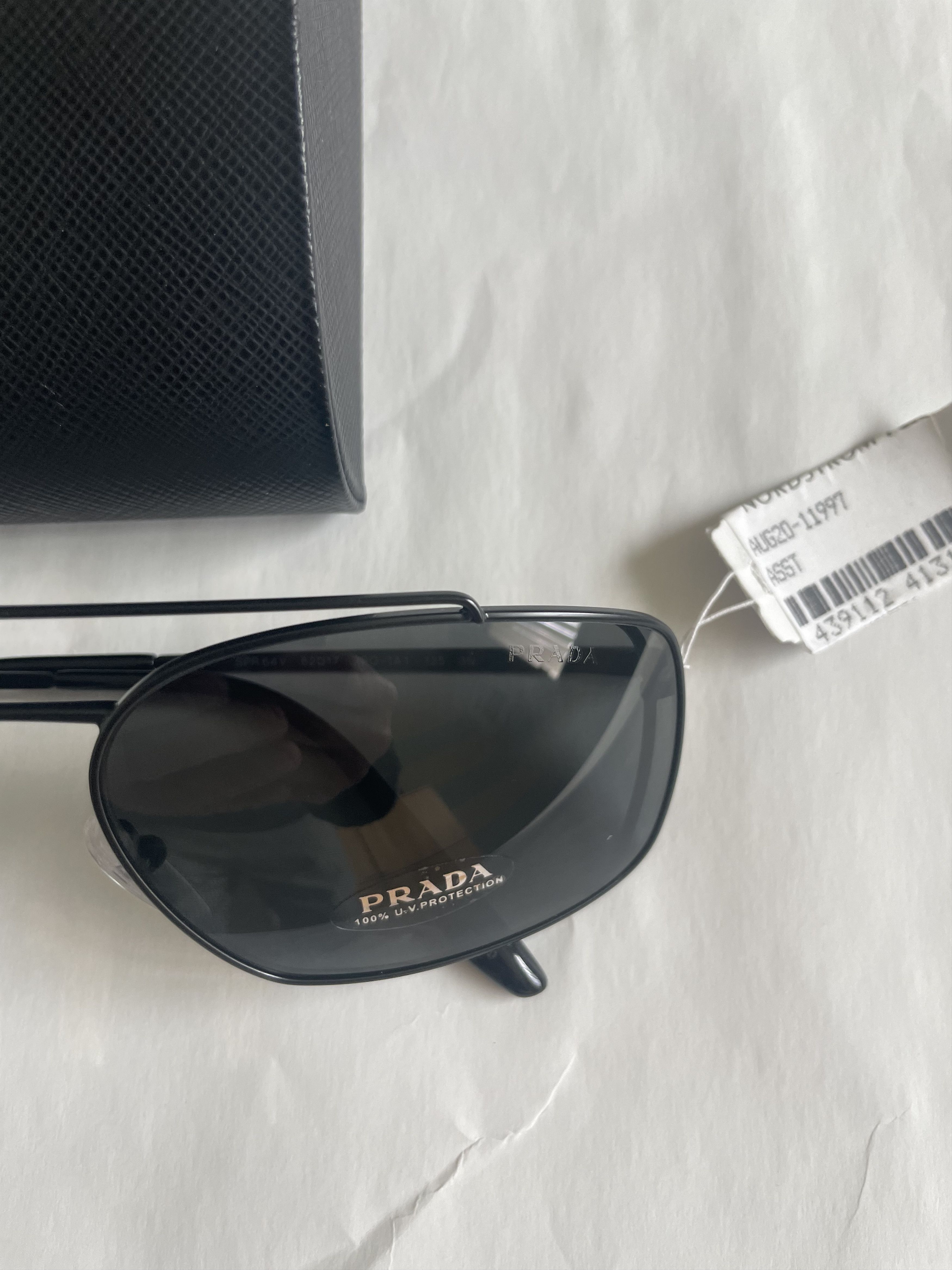 Prada Prada SPR 64V 1BO-1A1 Rectangular Black/Gray Lens Sunglasses Size ONE SIZE - 4 Thumbnail