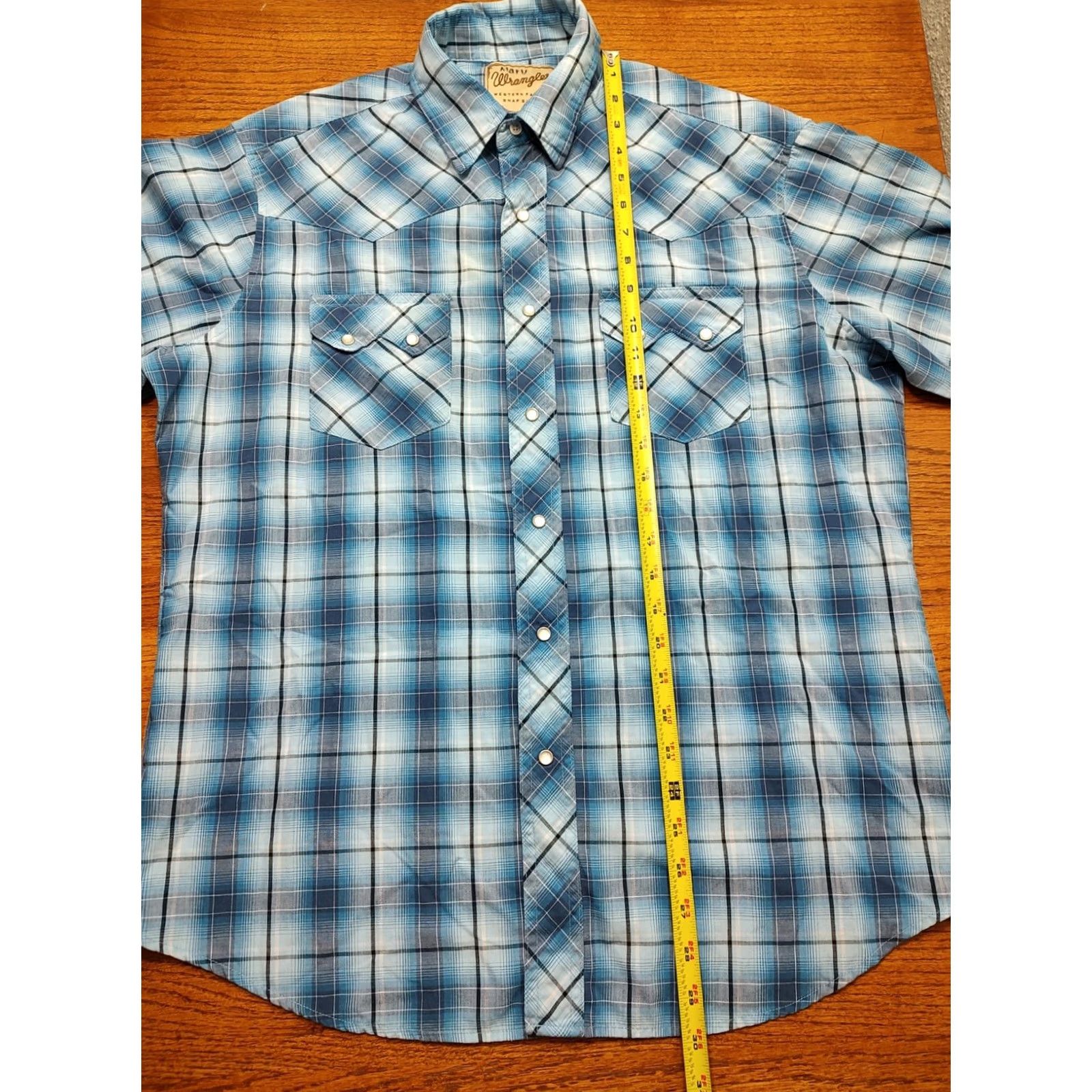 Wrangler Wrangler Shirt Mens XL Blue Plaid Pearl Snap Sawtooth Western Rodeo Cowboy Retro Button-Up Long Sleeve Size US XL / EU 56 / 4 - 5 Thumbnail