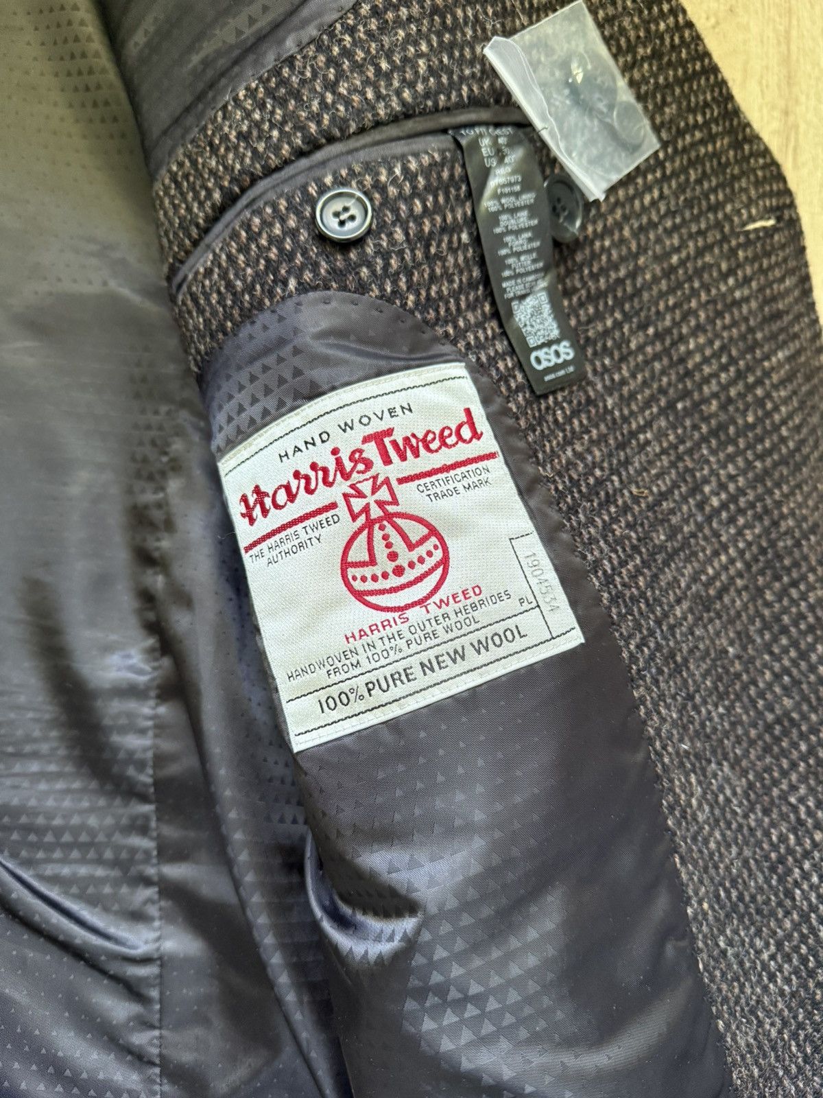 Harris Tweed ASOS Harris Tweed Wool Double Breasted Blazer Jacket Brown Size 40S - 19 Thumbnail