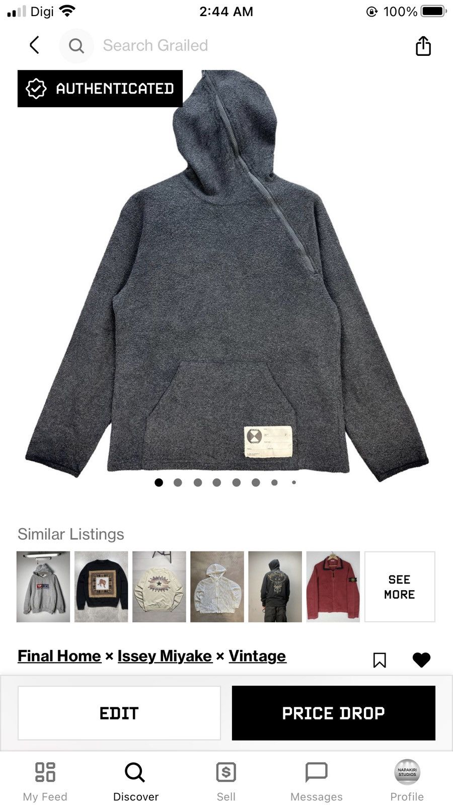 Final Home FINAL HOME ASYMMETRICAL PULLOVER FLEECE HOODIE #7571-154 Size US M / EU 48-50 / 2 - 13 Thumbnail
