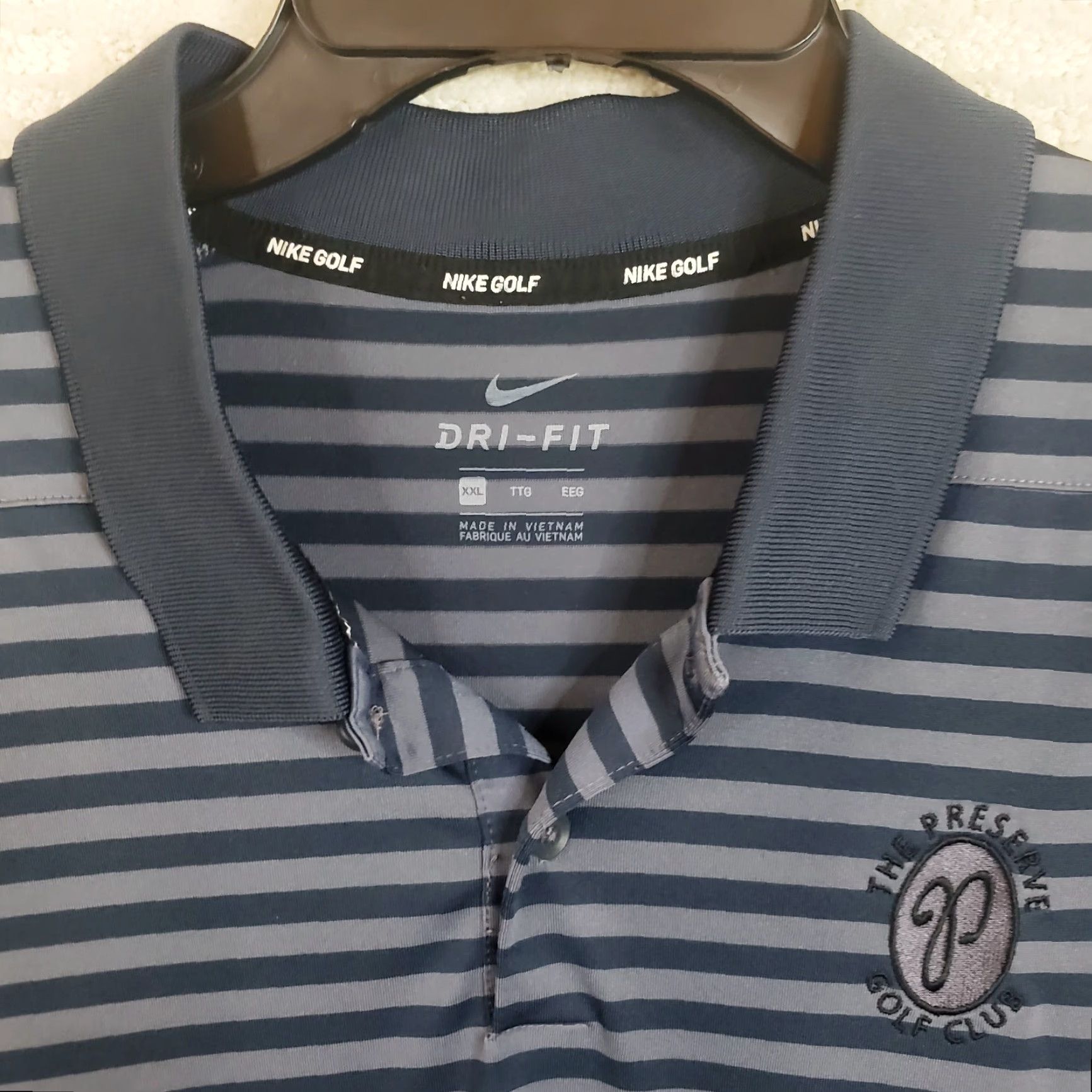 Nike Nike Golf Polo Shirt Mens 2XL Blue Gray Striped Swoosh Dri-Fit Logo Polo Shirt Golf Tee Regular Short Sleeve Mens Size US XXL / EU 58 / 5 - 4 Thumbnail