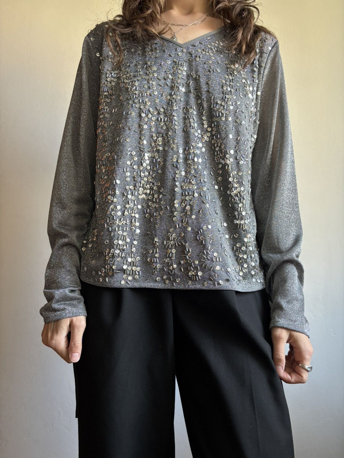 Cerruti 1881 × Vintage Vintage Cerruti 1881 silver sequin top shirt medieval y2k Size M / US 6-8 / IT 42-44 - 2 Thumbnail