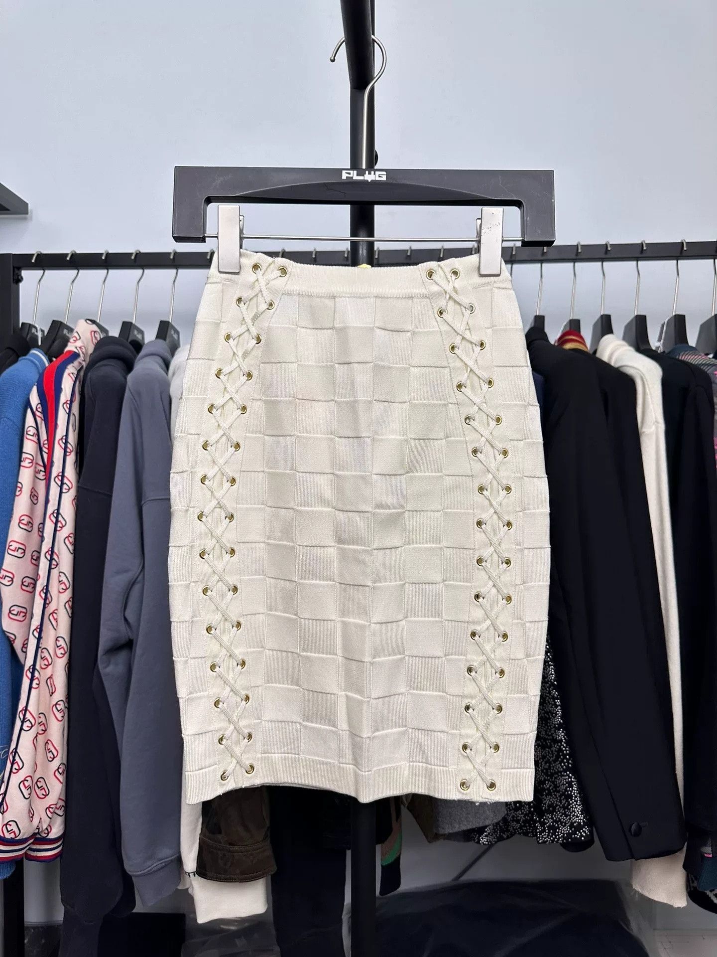 Balmain Balmain Plaid Knit Bodycon Skirt Size US S / EU 44-46 / 1 - 1 Thumbnail
