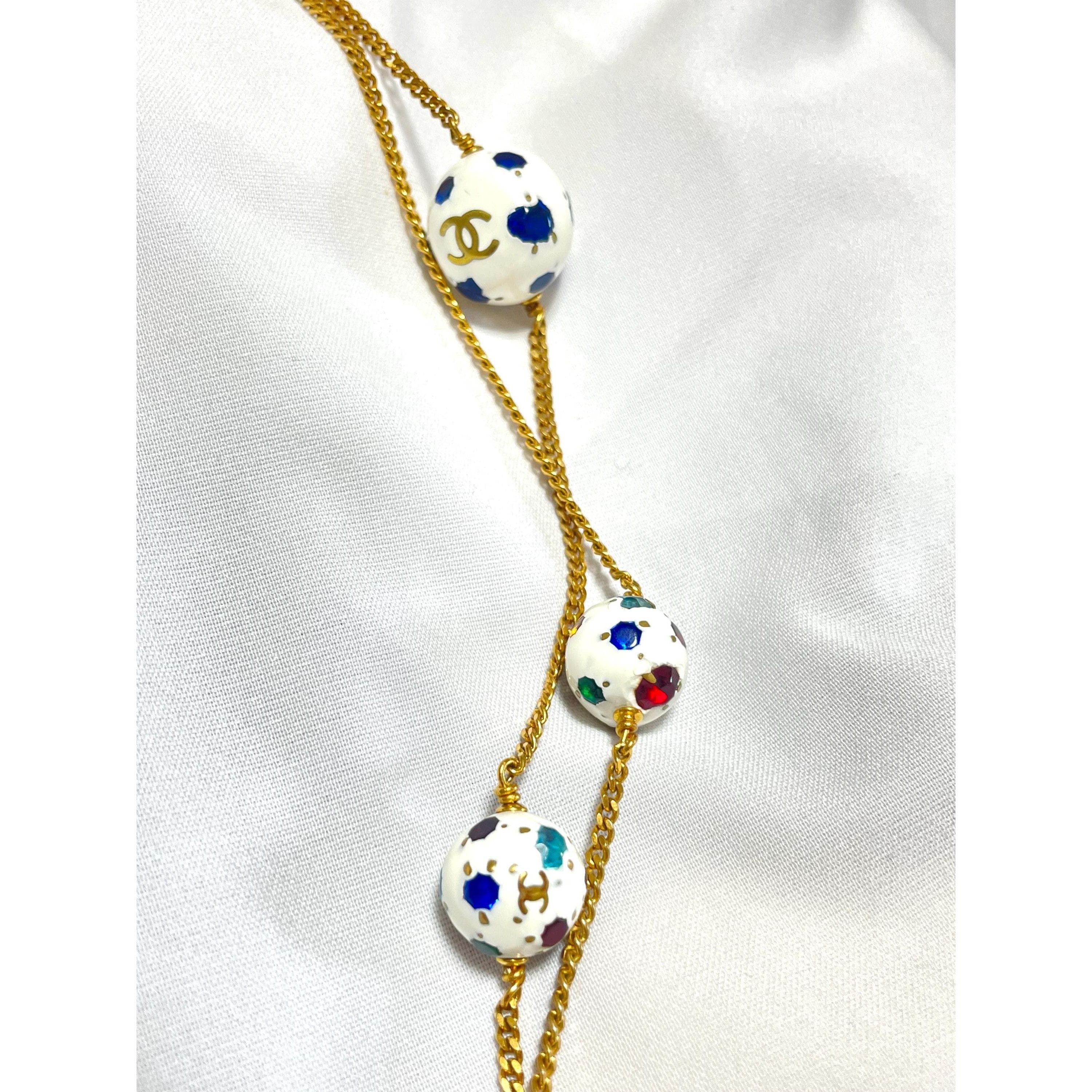 Chanel Vintage CHANEL extra long chain necklace with CC white glass Size ONE SIZE - 7 Thumbnail