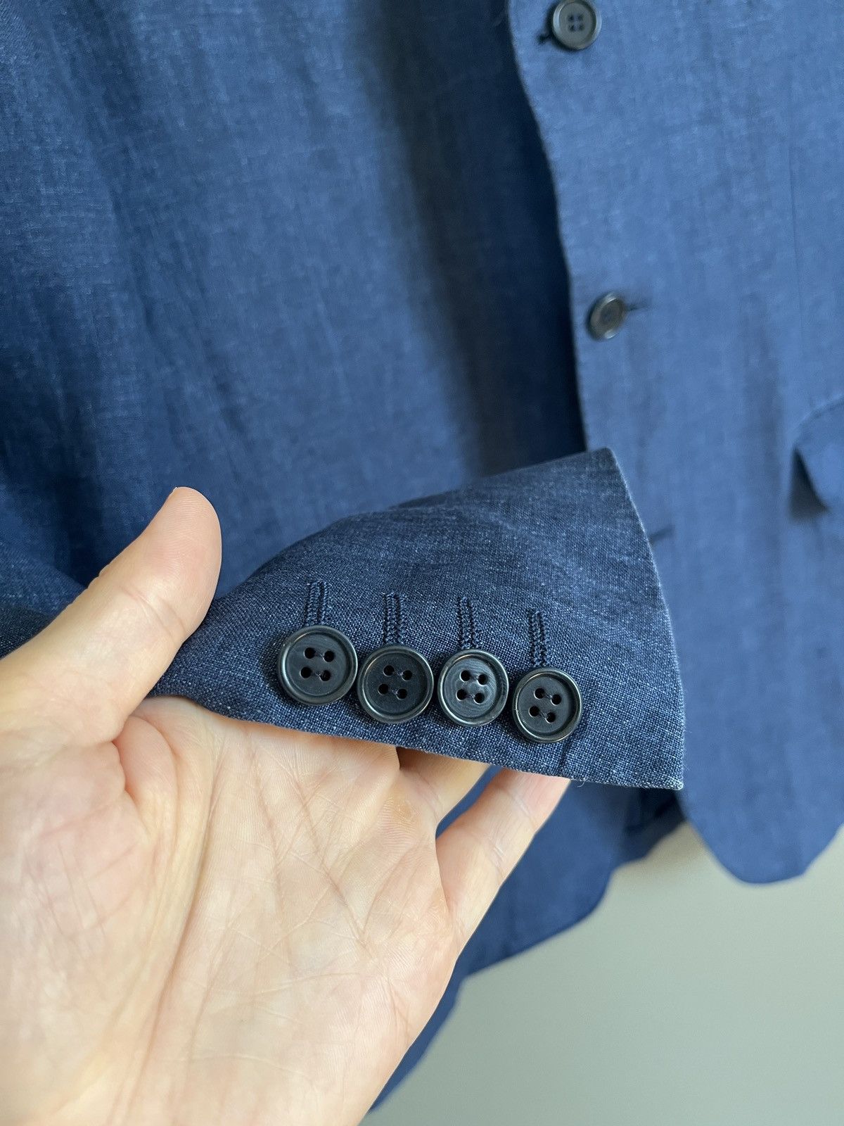 Canali CANALI Luxury Three Buttons Linen Blue Classic Sport Blazer Size 50R - 9 Thumbnail