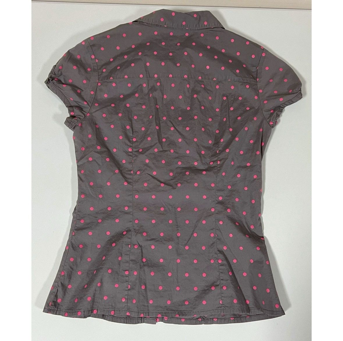 Vintage Gray Pink Polka Dot Button-Down Shirt Top Blouse Size 6 🩶 Size M / US 6-8 / IT 42-44 - 4 Thumbnail