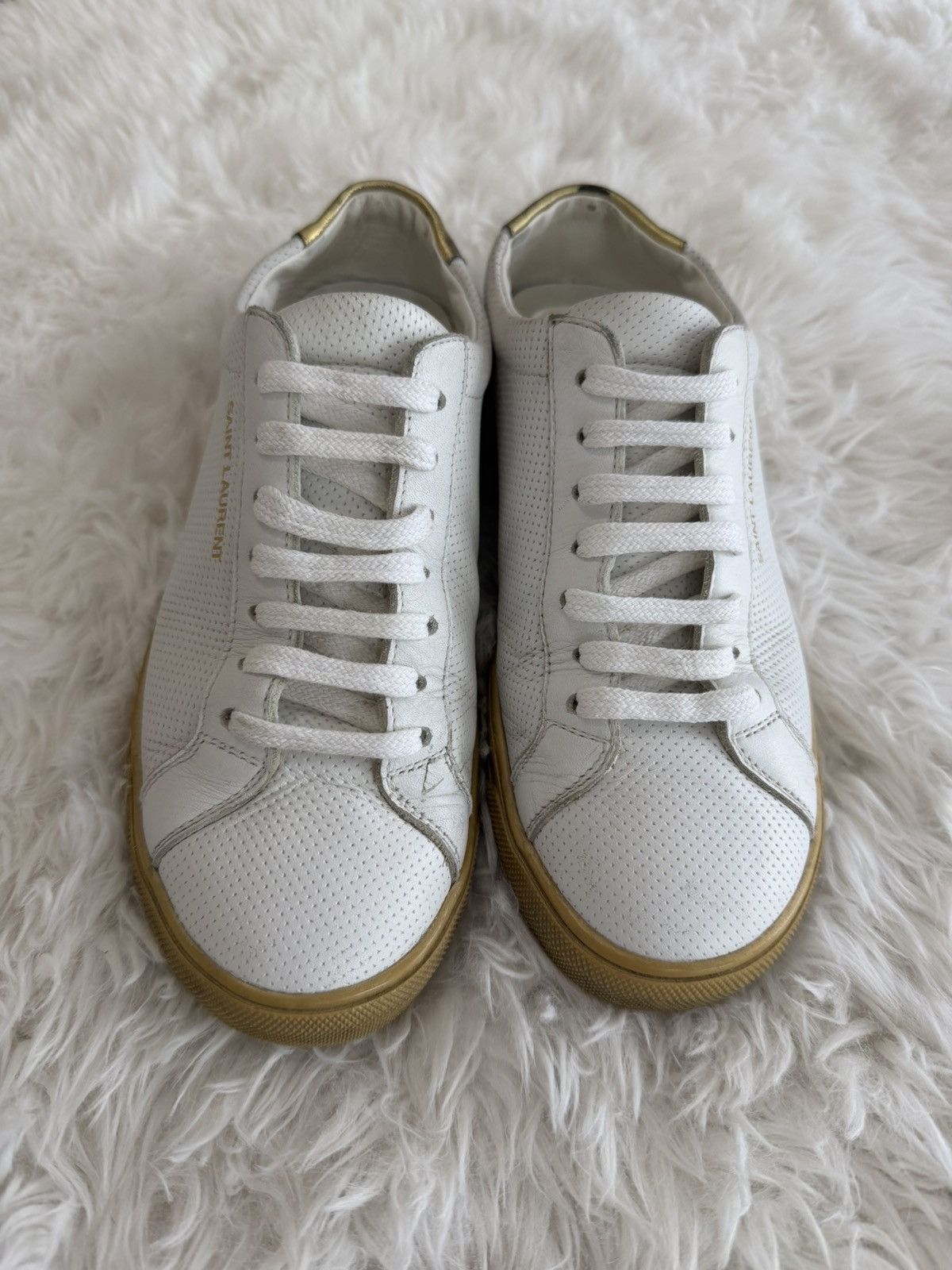 Saint Laurent Paris Saint Laurent White and Gold Andy Sneakers Size US 6.5 / IT 36.5 - 3 Thumbnail