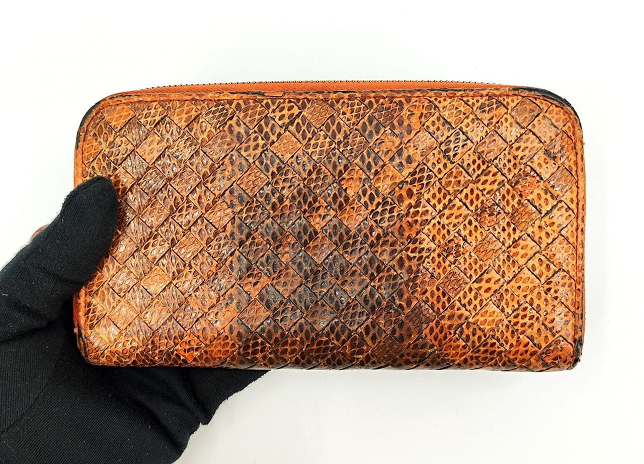 Bottega Veneta BOTTEGA VENETA intrecciato orange snake skin zipper wallet Size ONE SIZE - 1 Thumbnail