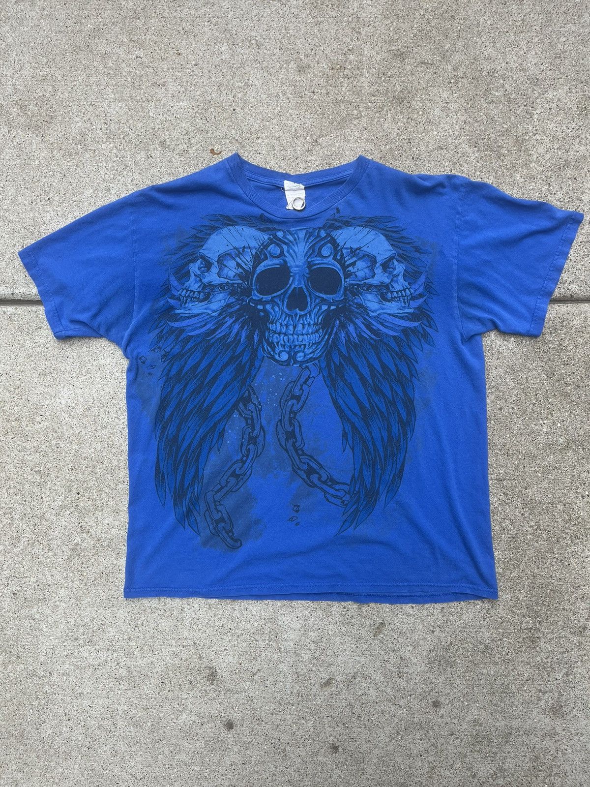 Affliction Crazy Y2K Affliction Skulls, Chains, Wings Blue Graphic Tee Size US L / EU 52-54 / 3 - 1 Thumbnail