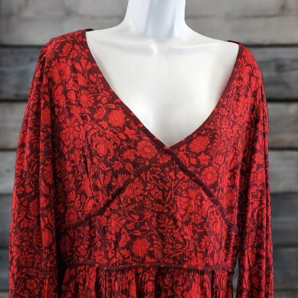 Vintage Knox Rose Womens Top XL Red Floral Long Sleeve V-Neck Rayon Blouse Size XL / US 12-14 / IT 48-50 - 1 Thumbnail