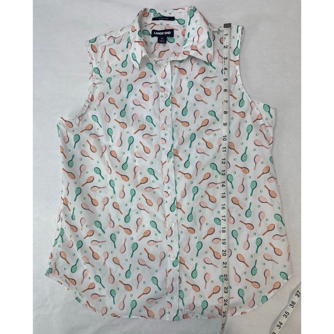 Lands' End Land's End Tennis Racket Print Sleeveless Button Shirt - 12 Size XL / US 12-14 / IT 48-50 - 4 Thumbnail