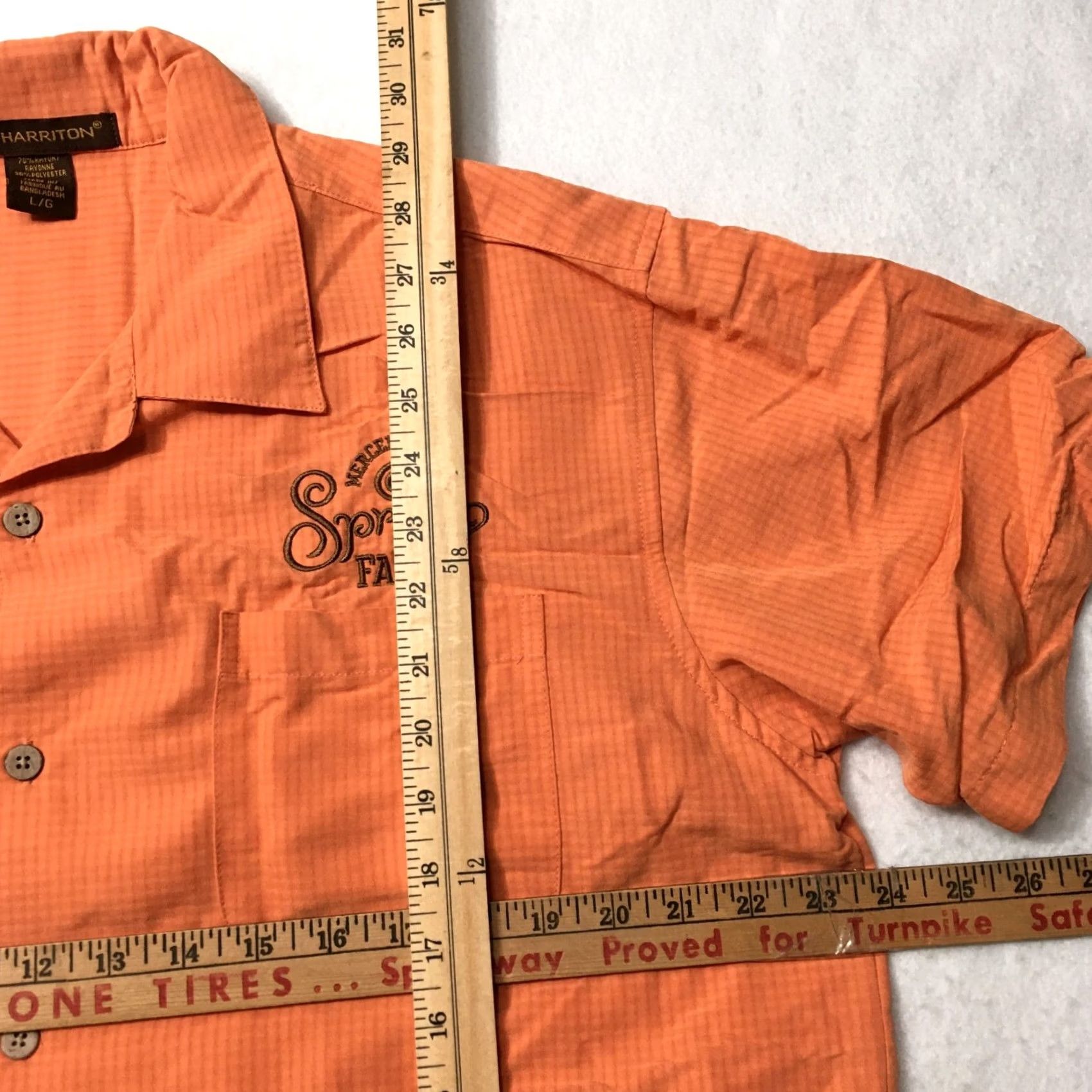 Vintage Harriton Mens Button-Up Shirt Orange Short Sleeve Embroidered Chest Pocket 70% rayon 30% polyester M560 Athletic Regular Size L Size US L / EU 52-54 / 3 - 4 Thumbnail